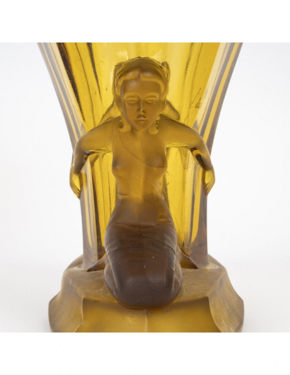 Coupe Des Années 1930, D’époque Art Déco En Pâte De Verre De Couleur Jaune.-photo-4