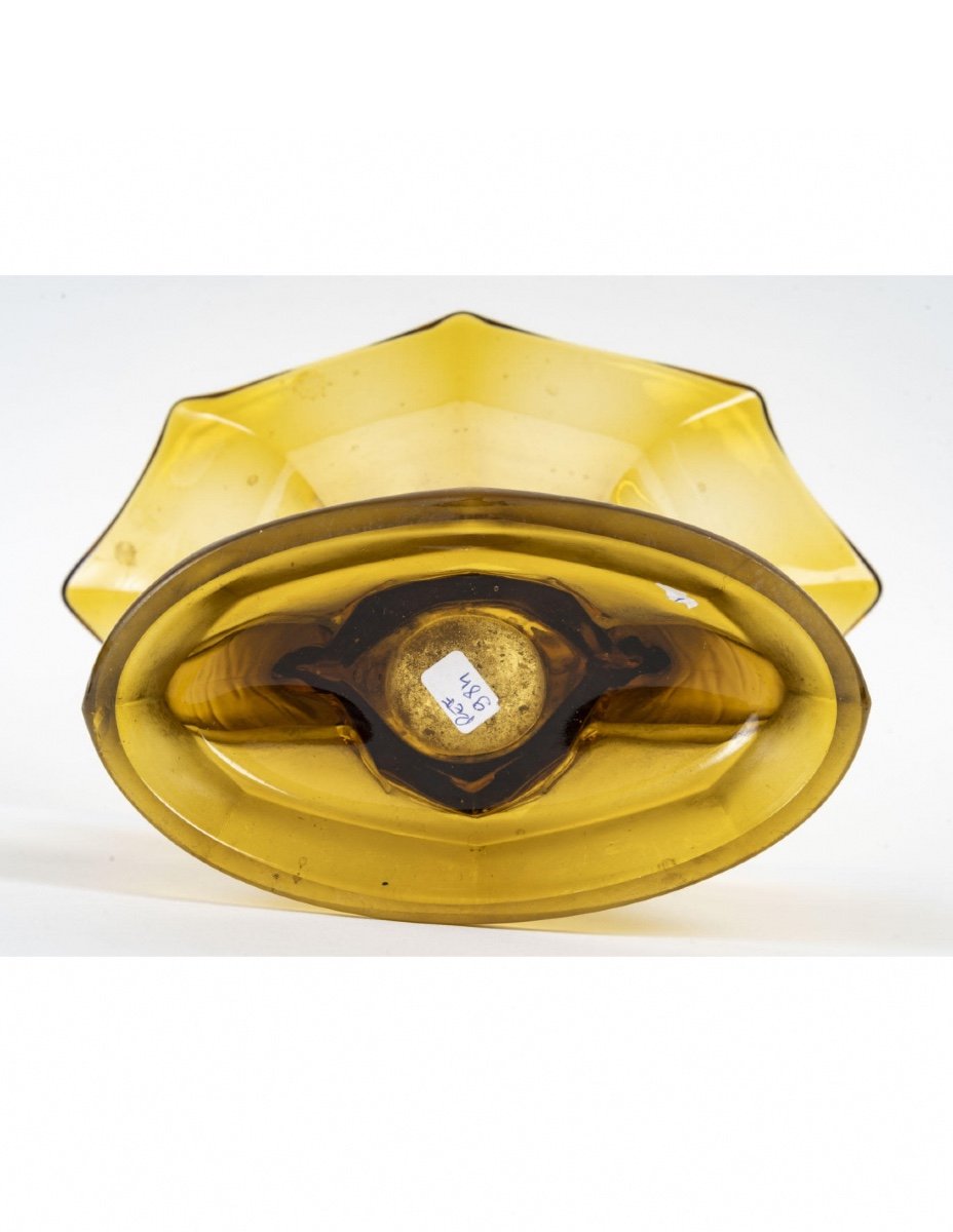 1930s Art Deco Glass Bowl In Yellow Color.-photo-3