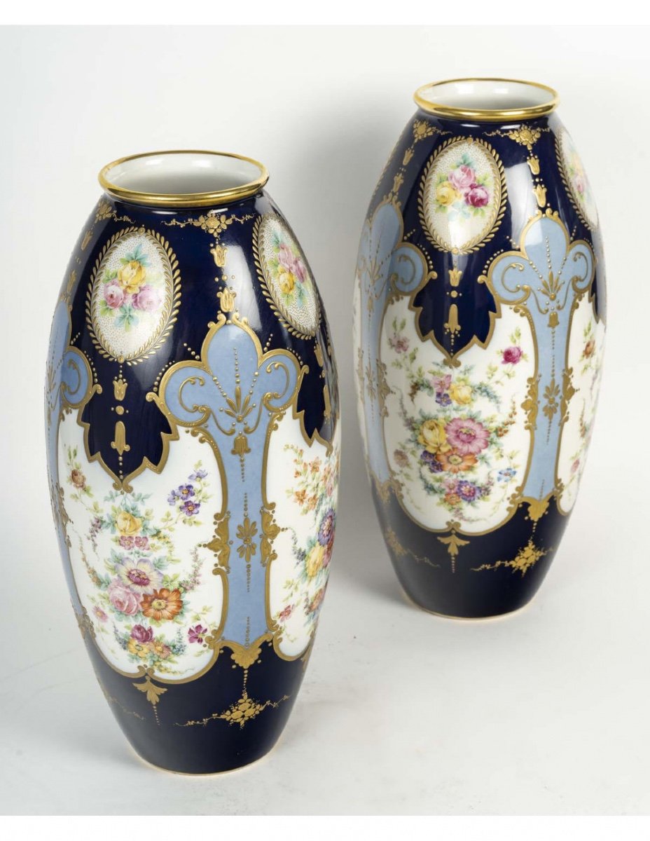 Pair Of Limoges Porcelain Vases, France, 20th Century.-photo-3