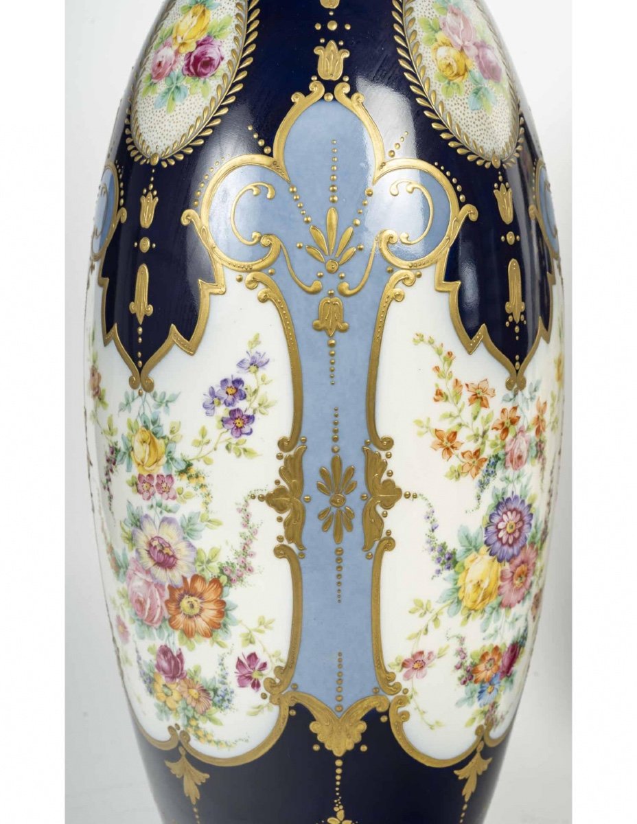 Pair Of Limoges Porcelain Vases, France, 20th Century.-photo-4