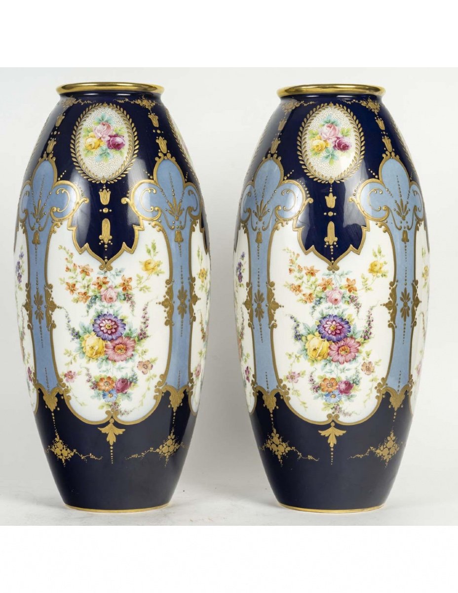 Pair Of Limoges Porcelain Vases, France, 20th Century.-photo-1