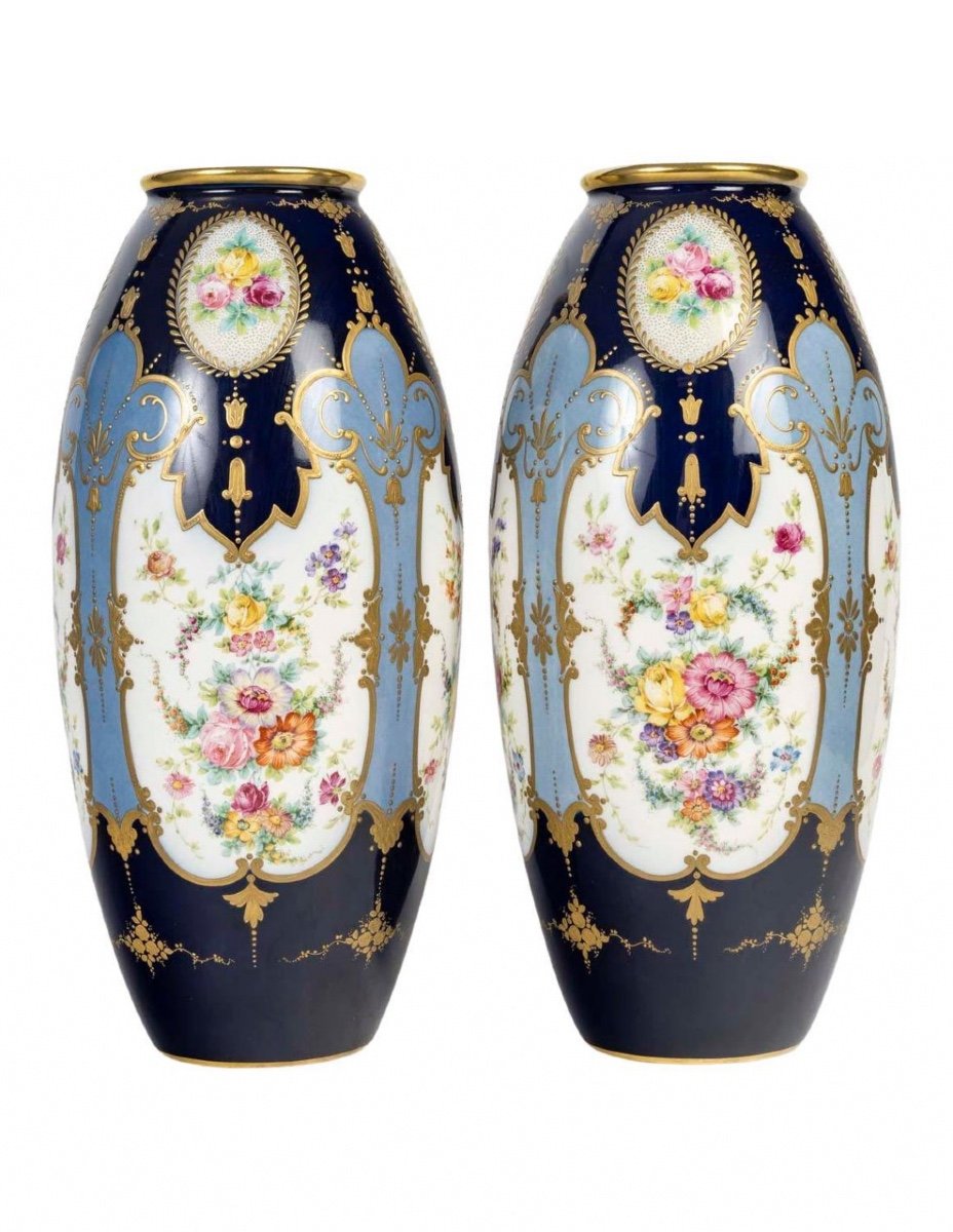 Pair Of Limoges Porcelain Vases, France, 20th Century.