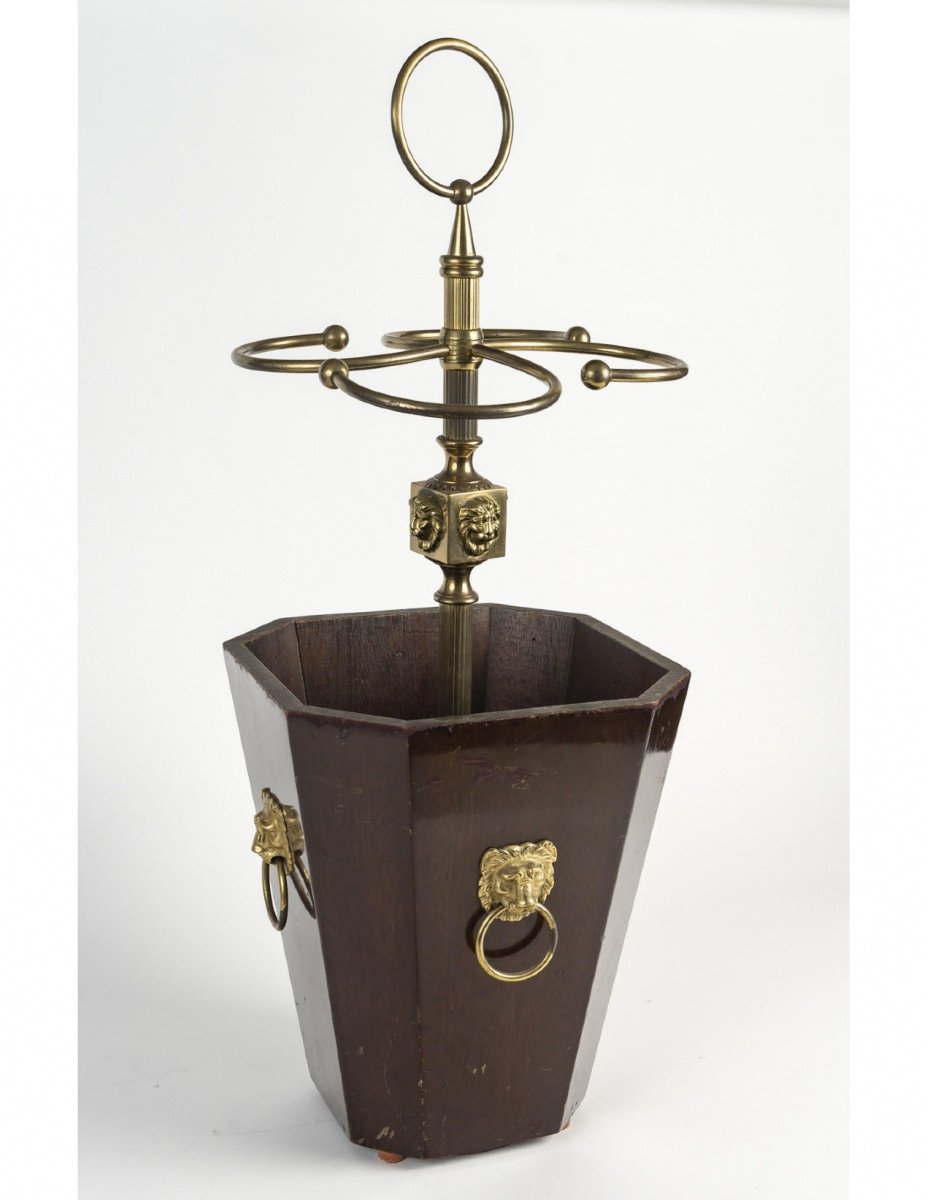 Mahogany And Gilded Brass Umbrella Stand, 20th Century.-photo-3