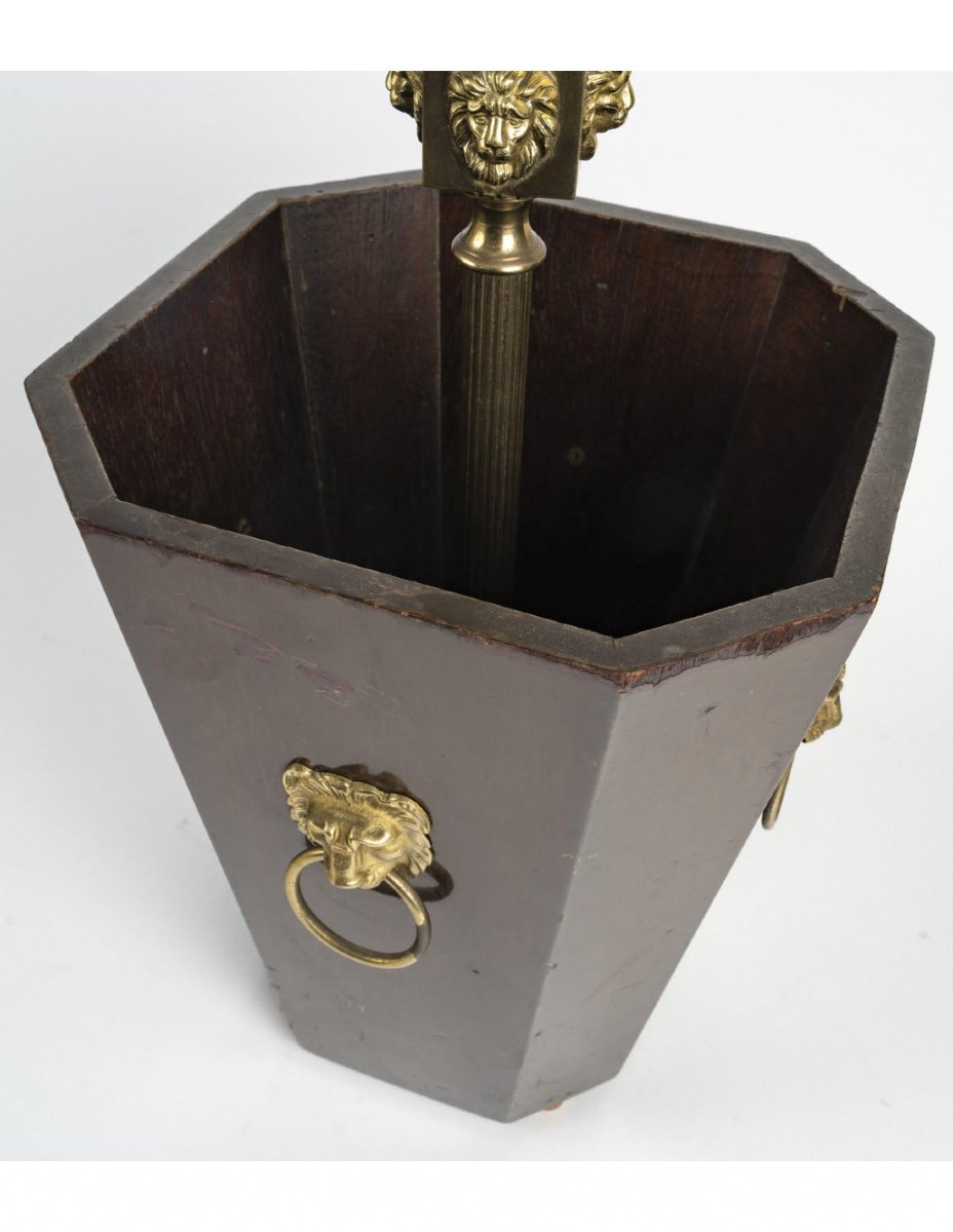 Mahogany And Gilded Brass Umbrella Stand, 20th Century.-photo-1