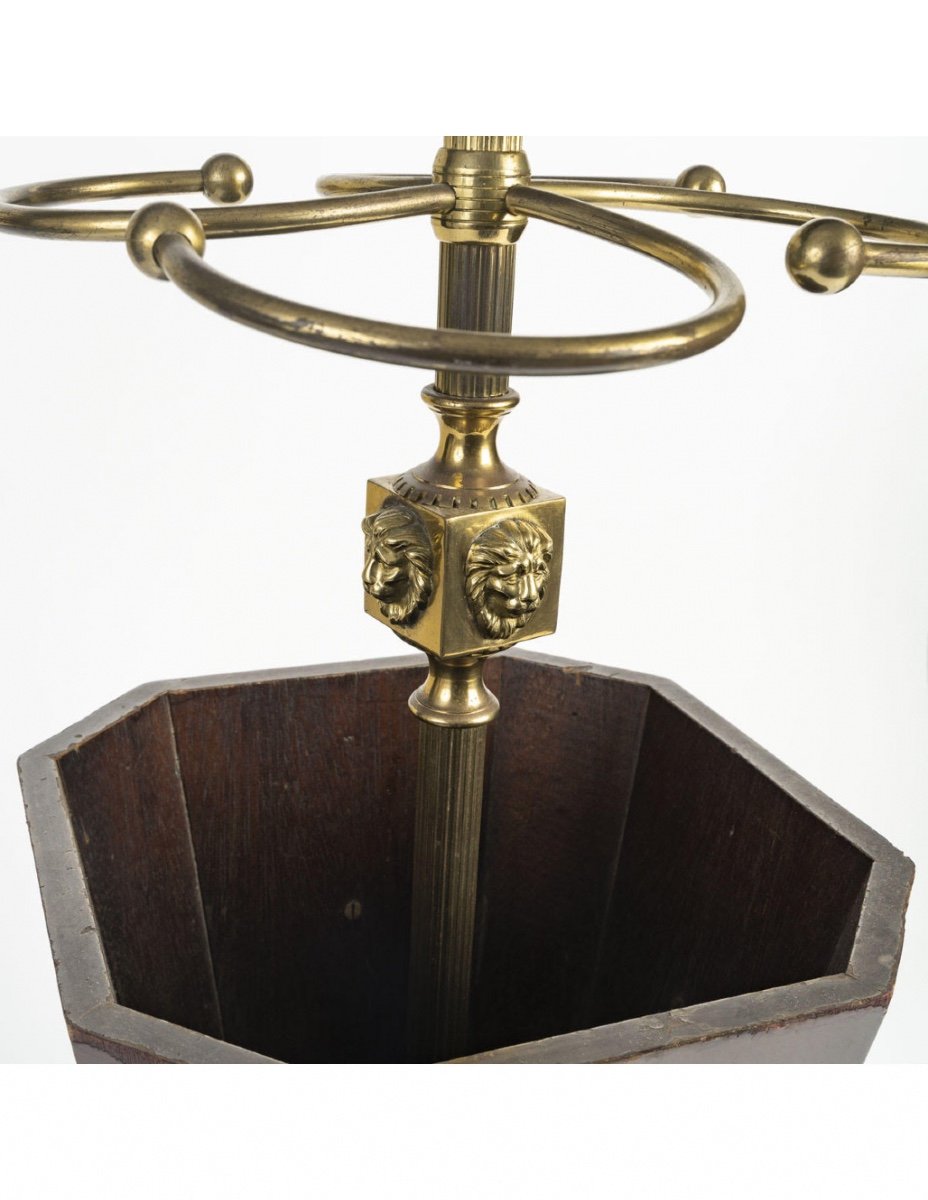 Mahogany And Gilded Brass Umbrella Stand, 20th Century.-photo-2