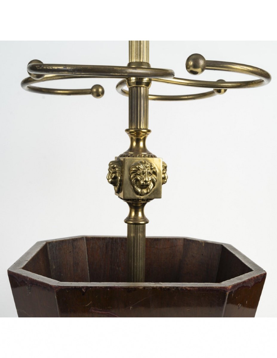 Mahogany And Gilded Brass Umbrella Stand, 20th Century.-photo-3