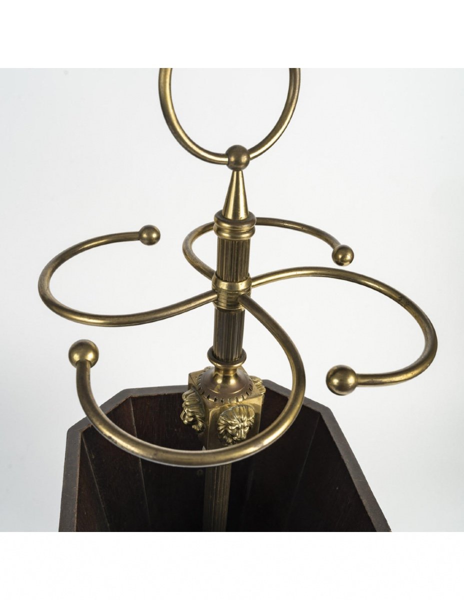 Mahogany And Gilded Brass Umbrella Stand, 20th Century.-photo-4