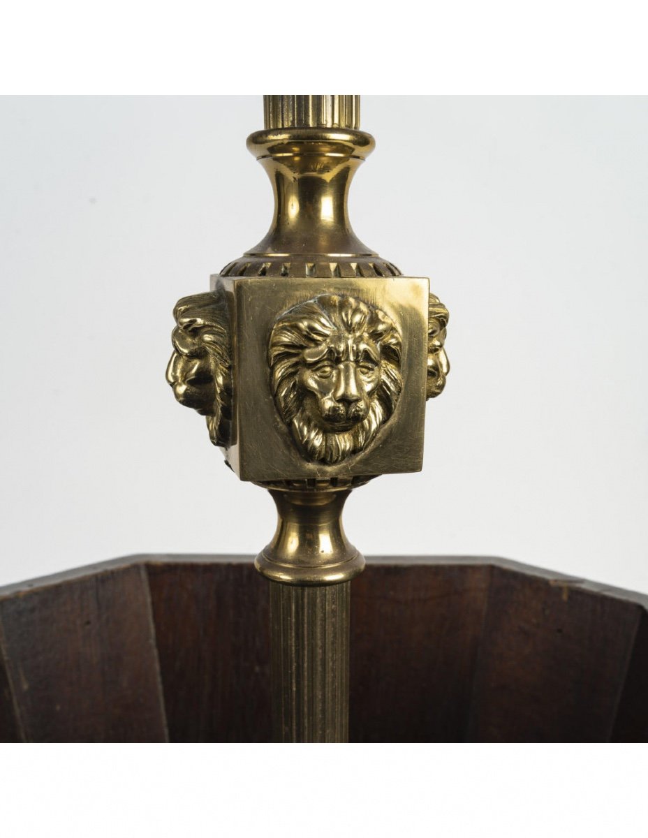 Mahogany And Gilded Brass Umbrella Stand, 20th Century.-photo-5