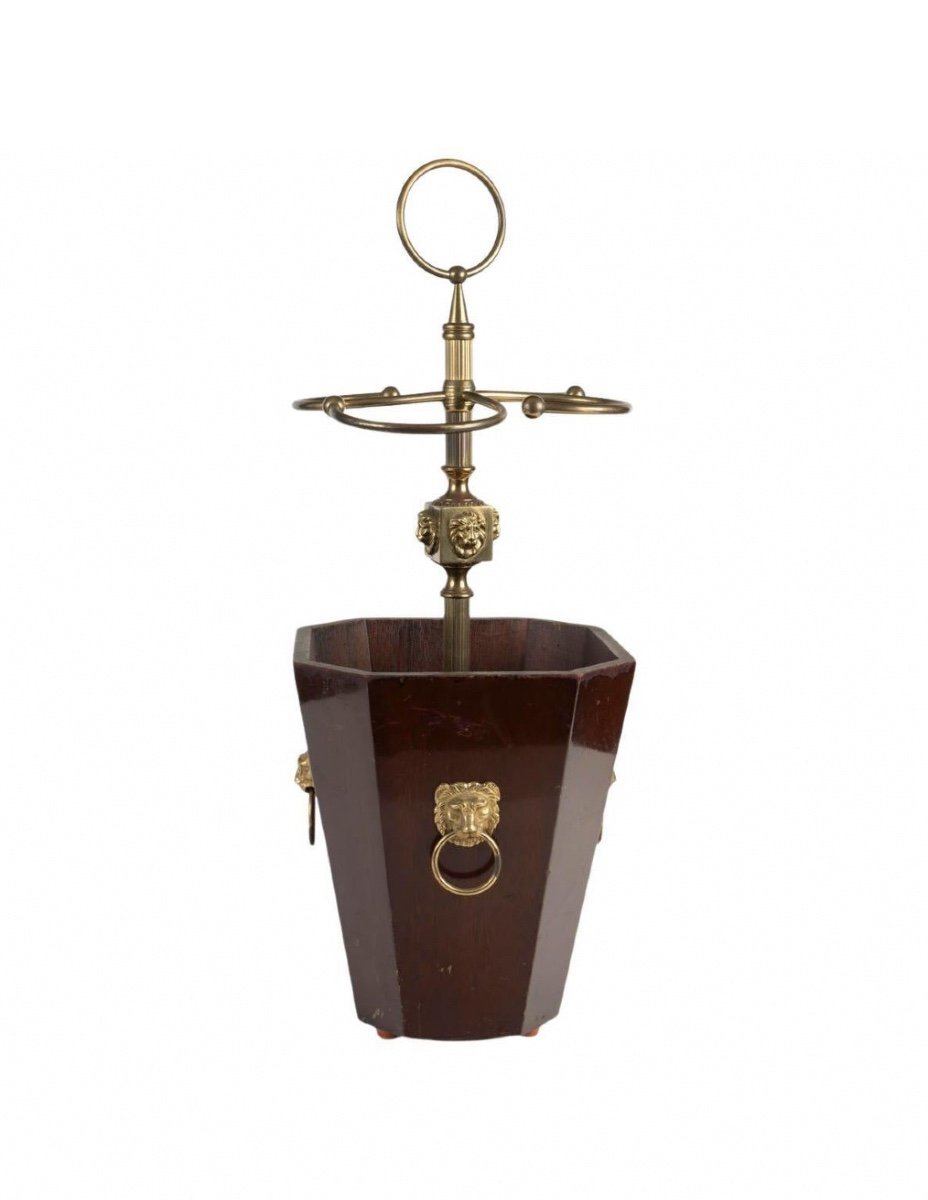 Mahogany And Gilded Brass Umbrella Stand, 20th Century.