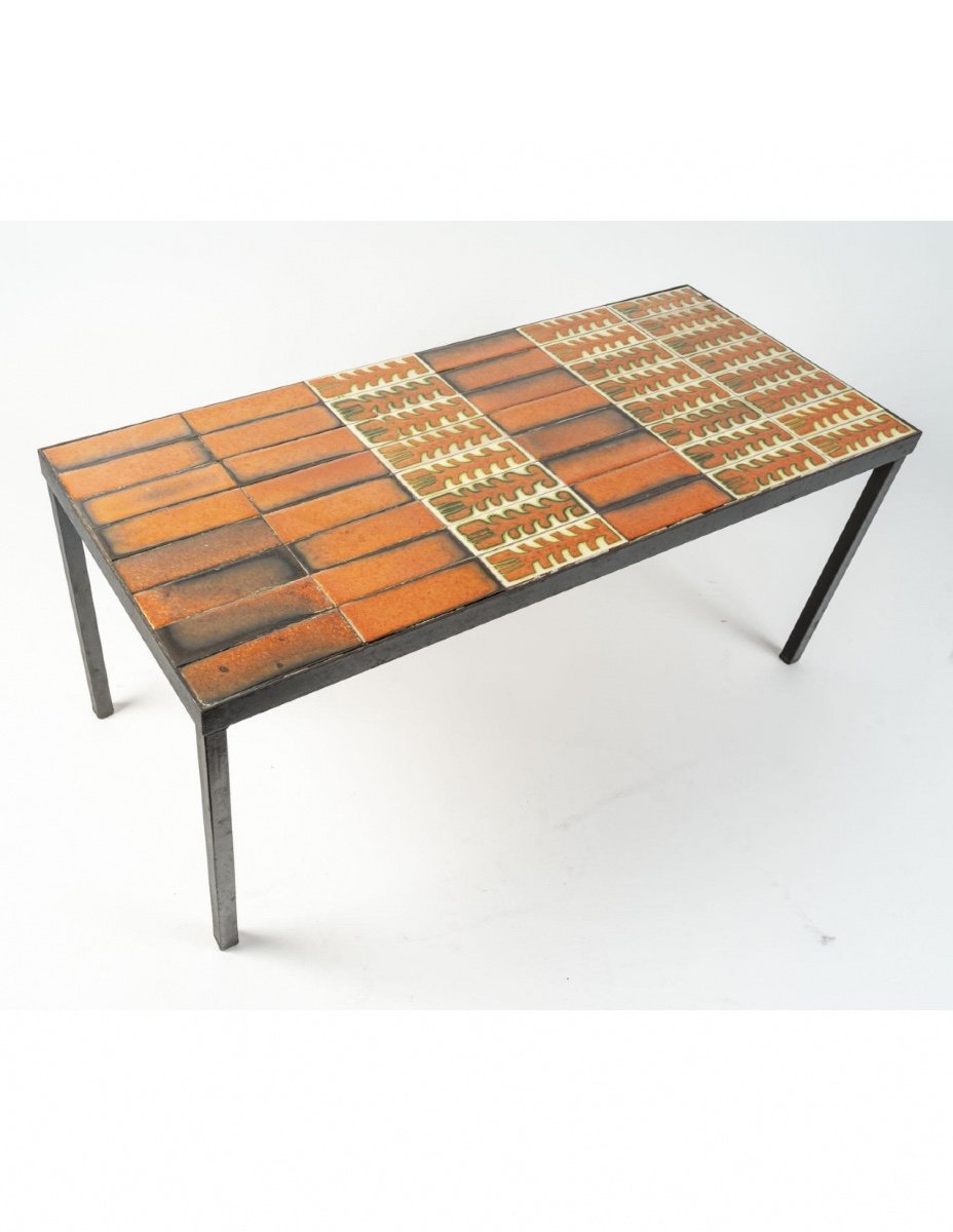 Roger Capron Coffee Table From The 1970s, Ceramic And Metal.-photo-4