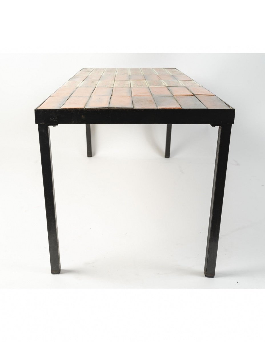 Roger Capron Coffee Table From The 1970s, Ceramic And Metal.-photo-5