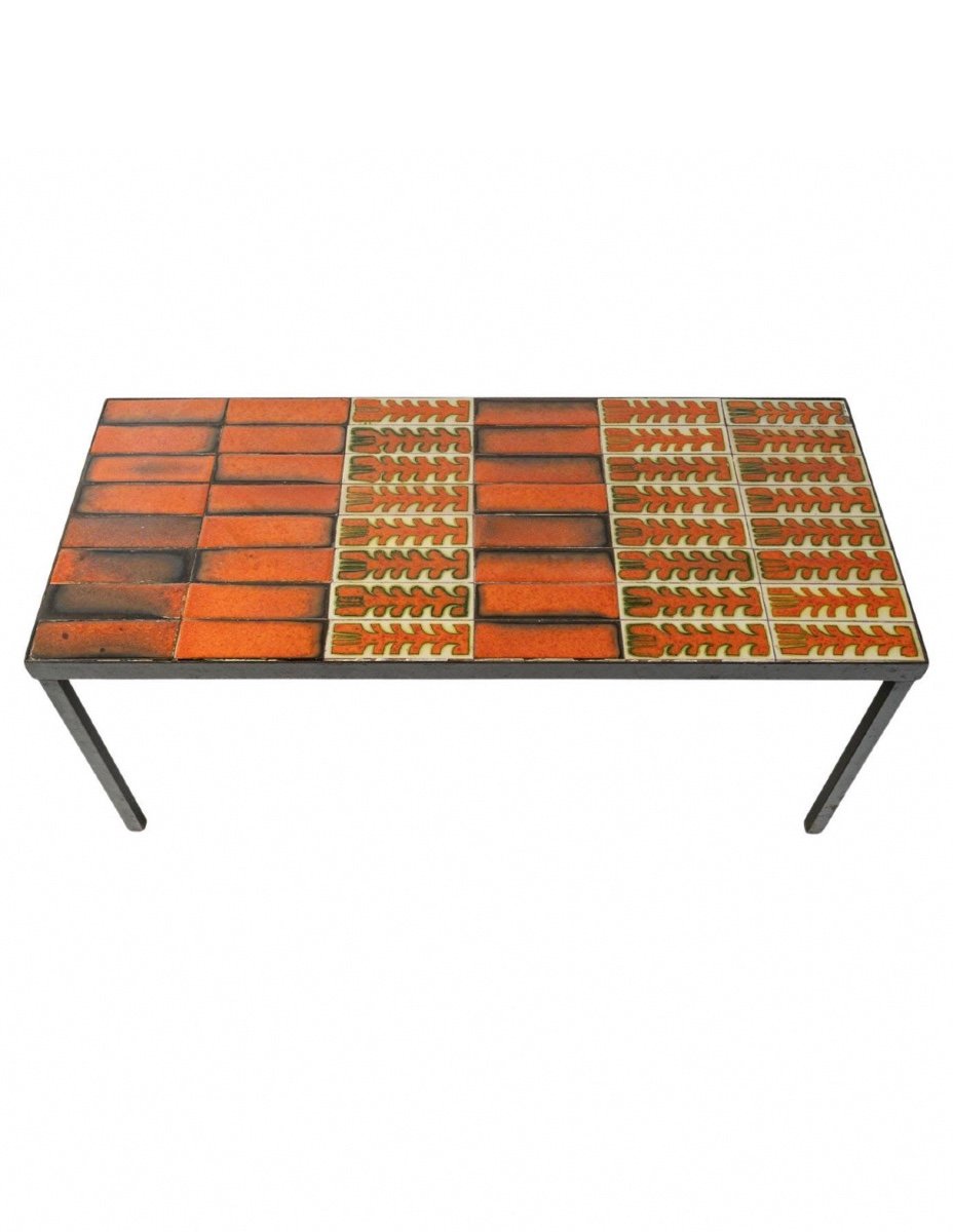 Roger Capron Coffee Table From The 1970s, Ceramic And Metal.