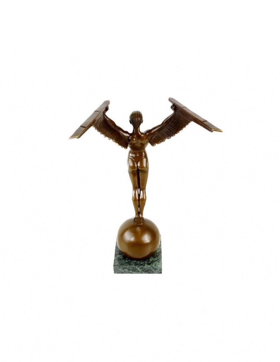 Patinated Bronze Sculpture Representing Icarus, Marble Base, Art Deco Style, 21st Century.-photo-2