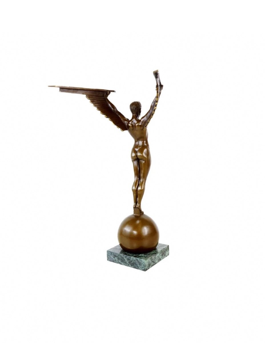 Patinated Bronze Sculpture Representing Icarus, Marble Base, Art Deco Style, 21st Century.-photo-6