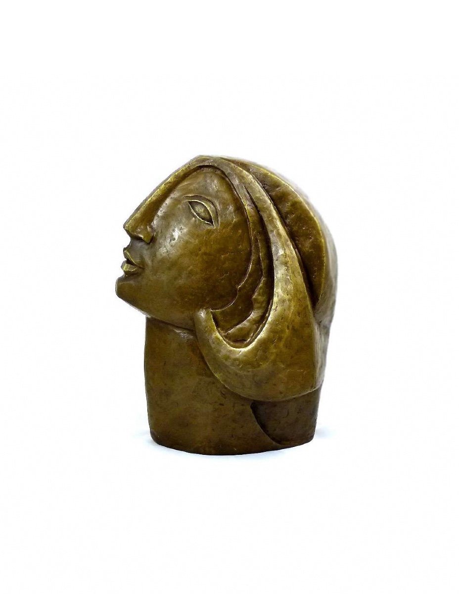 Sculpture D’une Tête De Femme En Bronze Patiné D’après Picasso, Art Contemporain, XXIème Siècle-photo-1