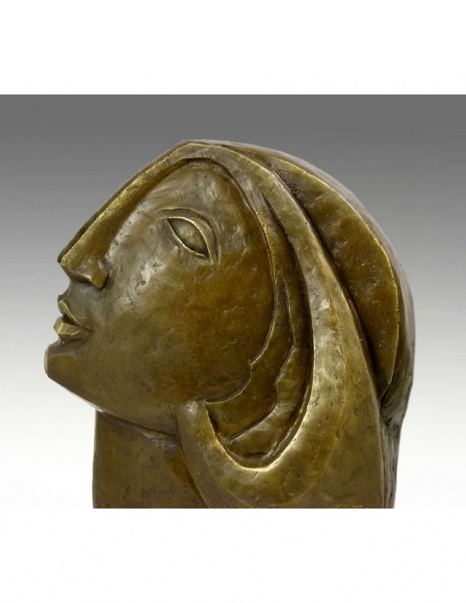 Sculpture D’une Tête De Femme En Bronze Patiné D’après Picasso, Art Contemporain, XXIème Siècle