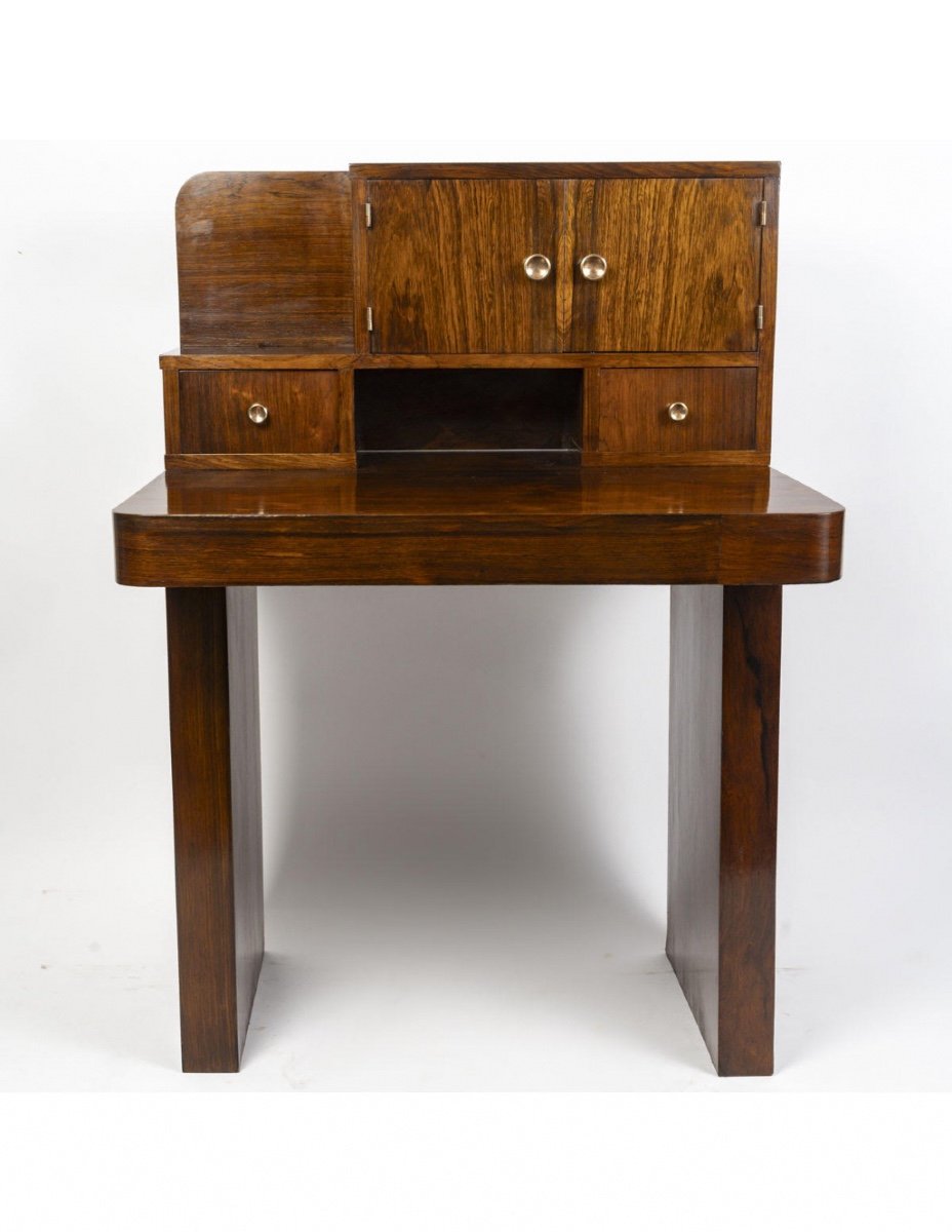 Cubist Style Desk, 1930-1940, In Rosewood Veneer.-photo-2