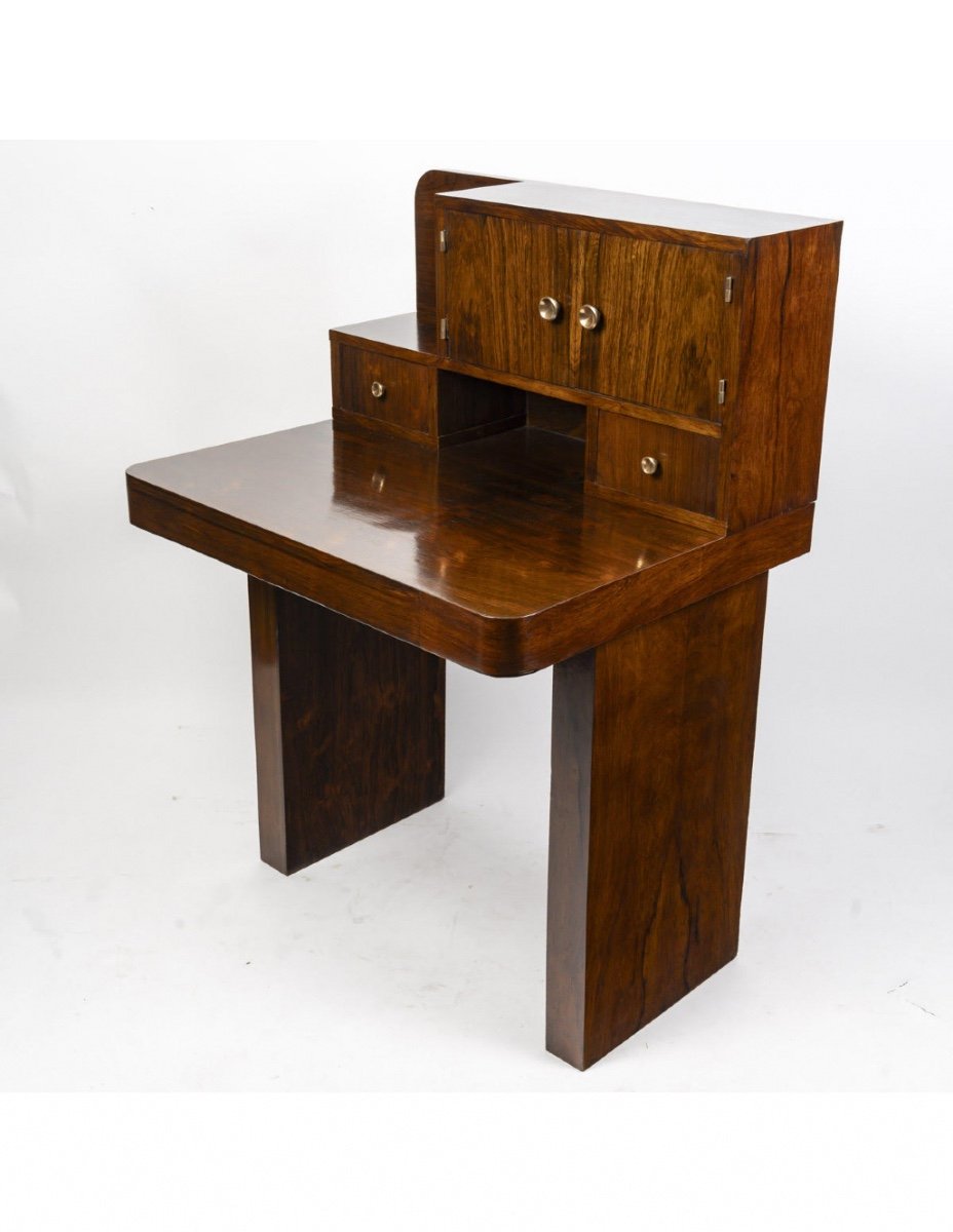 Cubist Style Desk, 1930-1940, In Rosewood Veneer.-photo-3