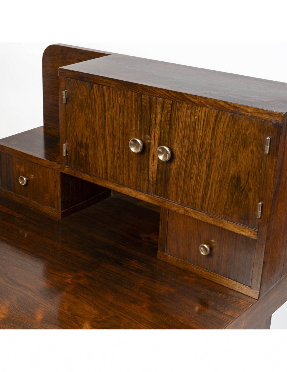 Cubist Style Desk, 1930-1940, In Rosewood Veneer.-photo-2