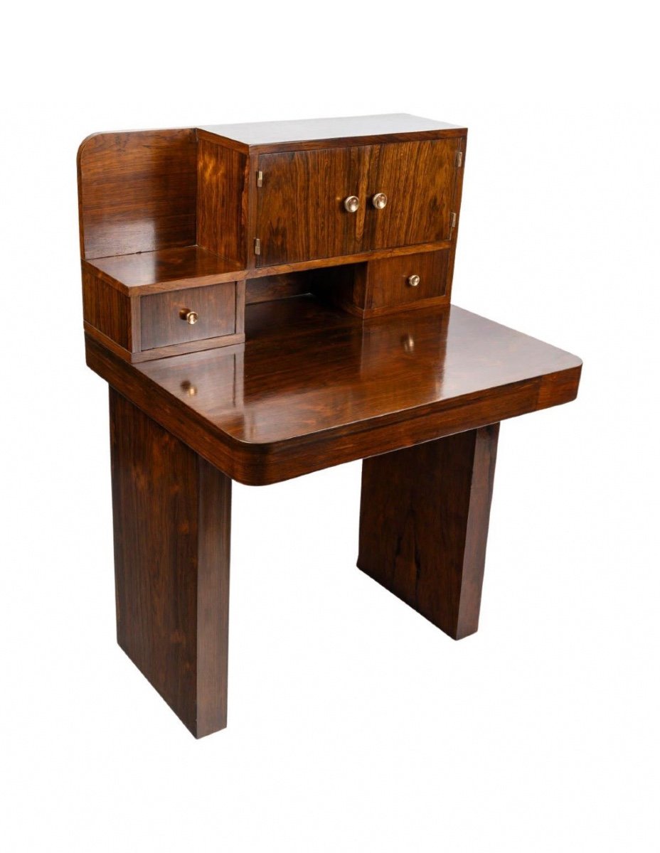 Cubist Style Desk, 1930-1940, In Rosewood Veneer.