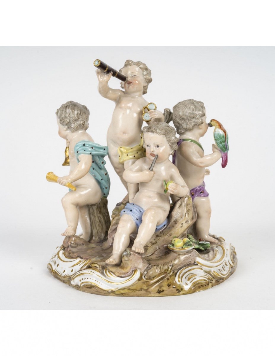 Sculpture, Meissen Porcelain Group, The 5 Senses, 19th Century, Napoleon III Period.-photo-2