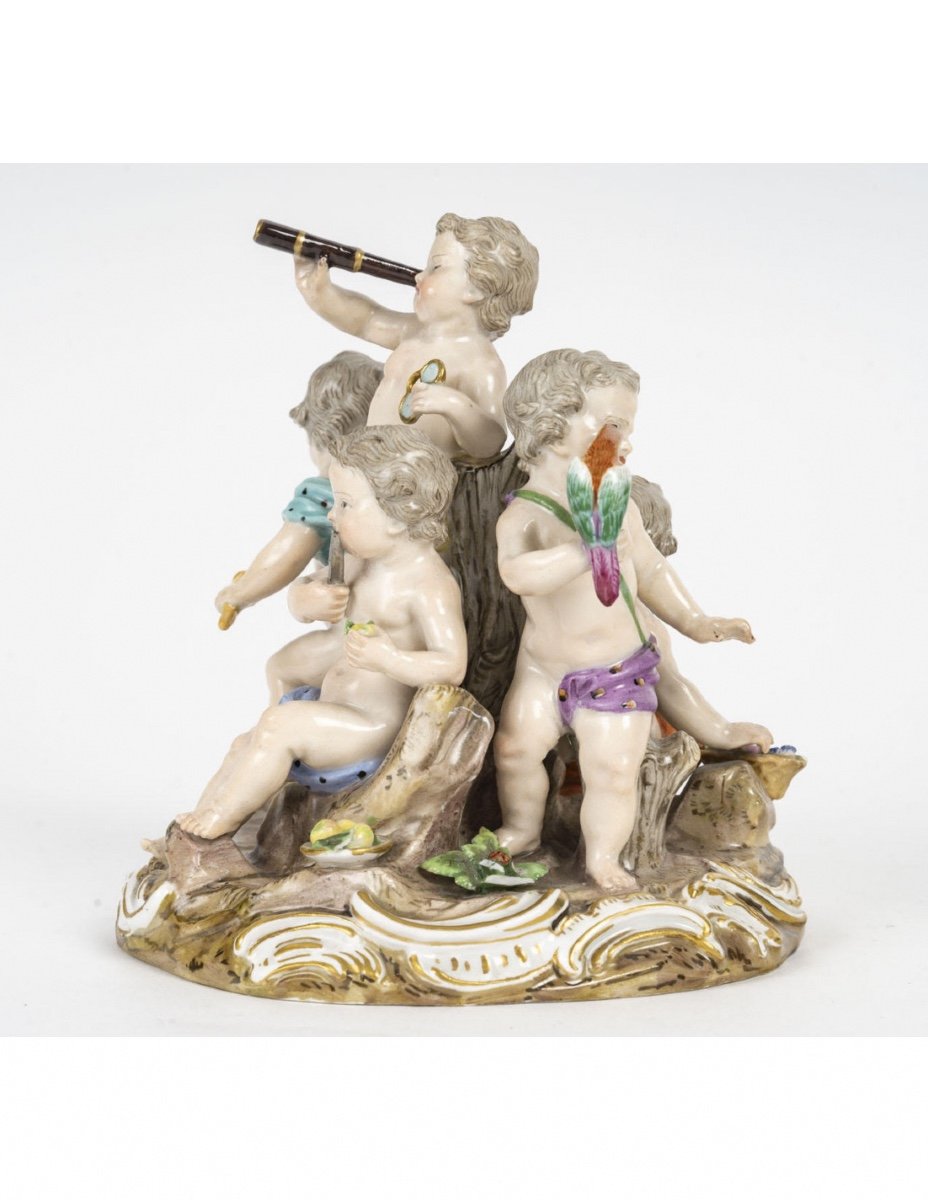 Sculpture, Meissen Porcelain Group, The 5 Senses, 19th Century, Napoleon III Period.-photo-3