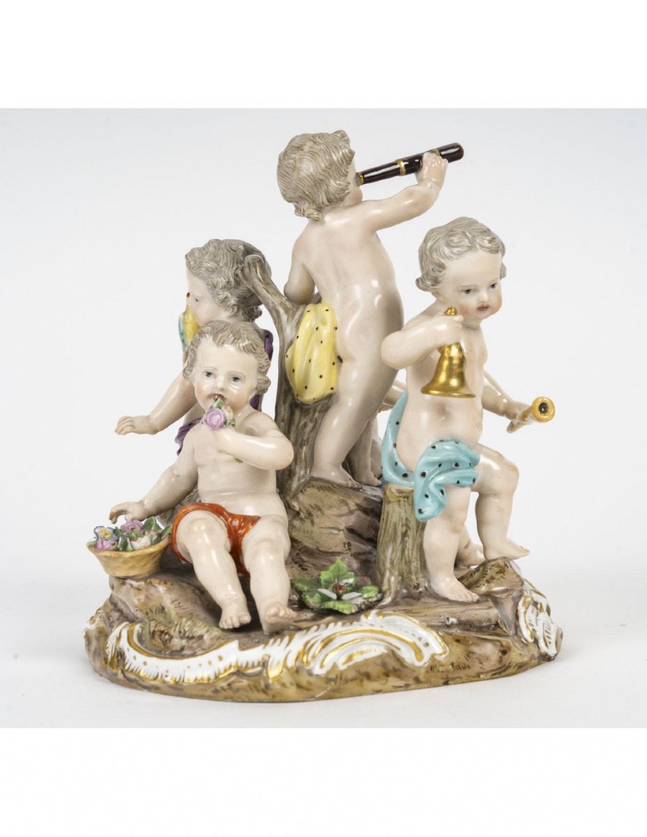 Sculpture, Meissen Porcelain Group, The 5 Senses, 19th Century, Napoleon III Period.-photo-1