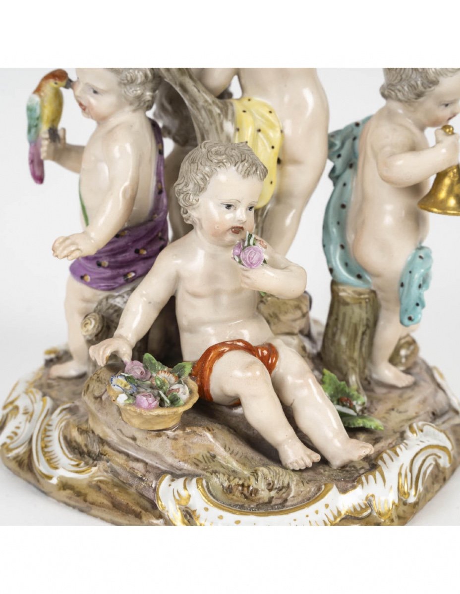 Sculpture, Meissen Porcelain Group, The 5 Senses, 19th Century, Napoleon III Period.-photo-2