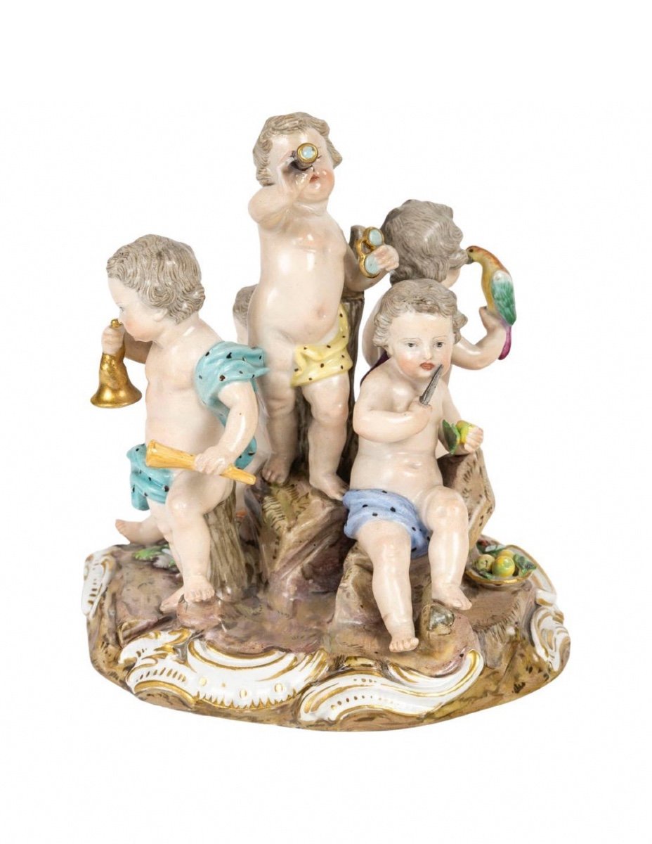 Sculpture, Meissen Porcelain Group, The 5 Senses, 19th Century, Napoleon III Period.