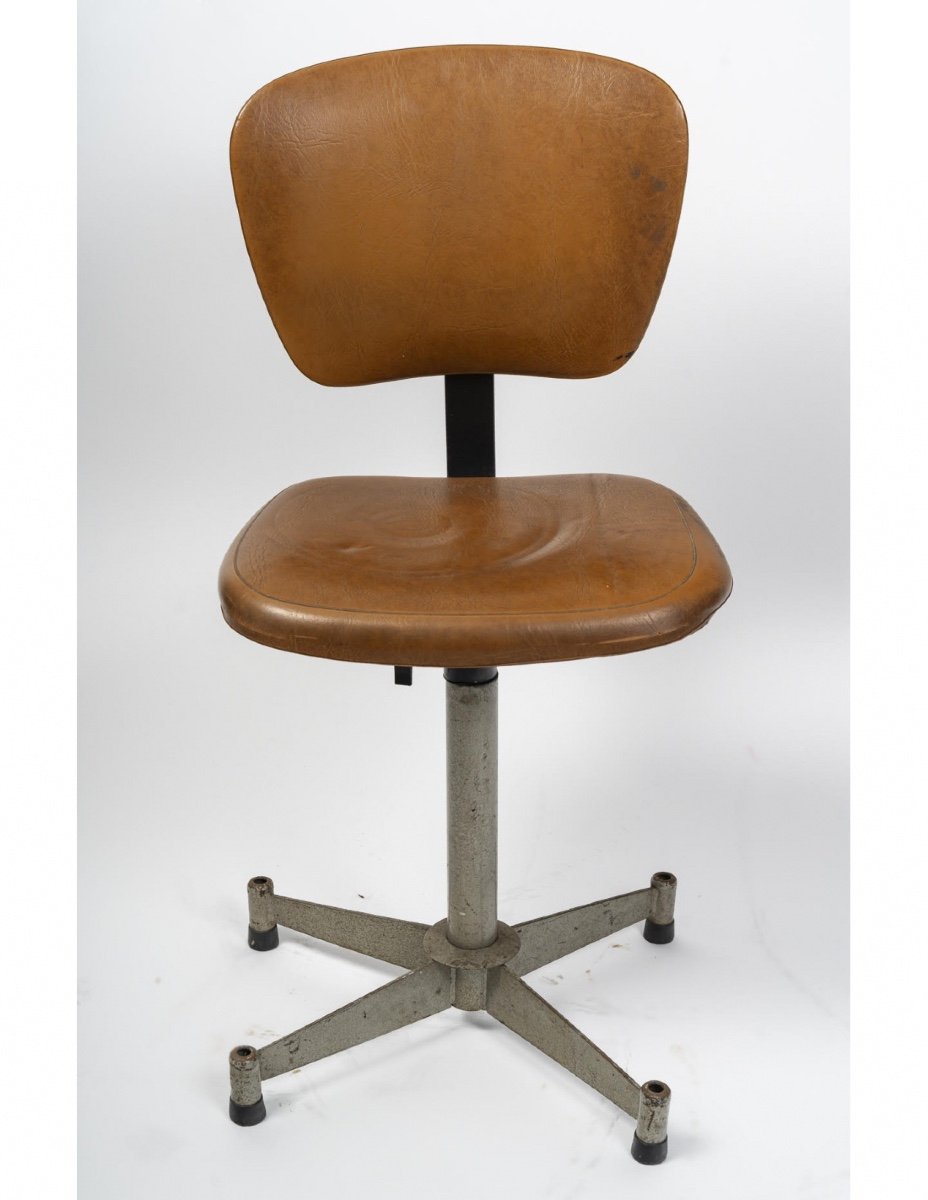 1960s Office Chair, Mid-century Design, Metal And Leatherette.-photo-3