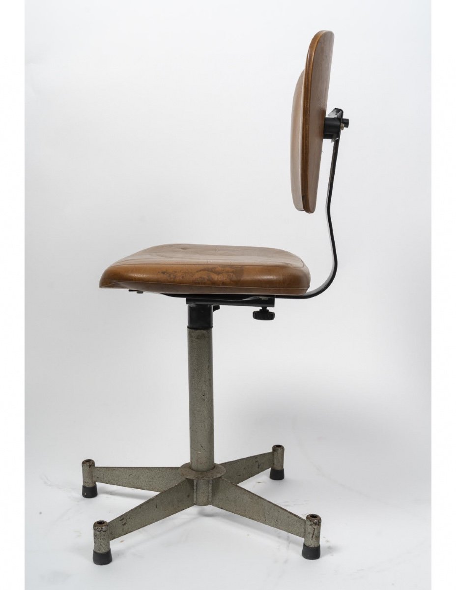 1960s Office Chair, Mid-century Design, Metal And Leatherette.-photo-4