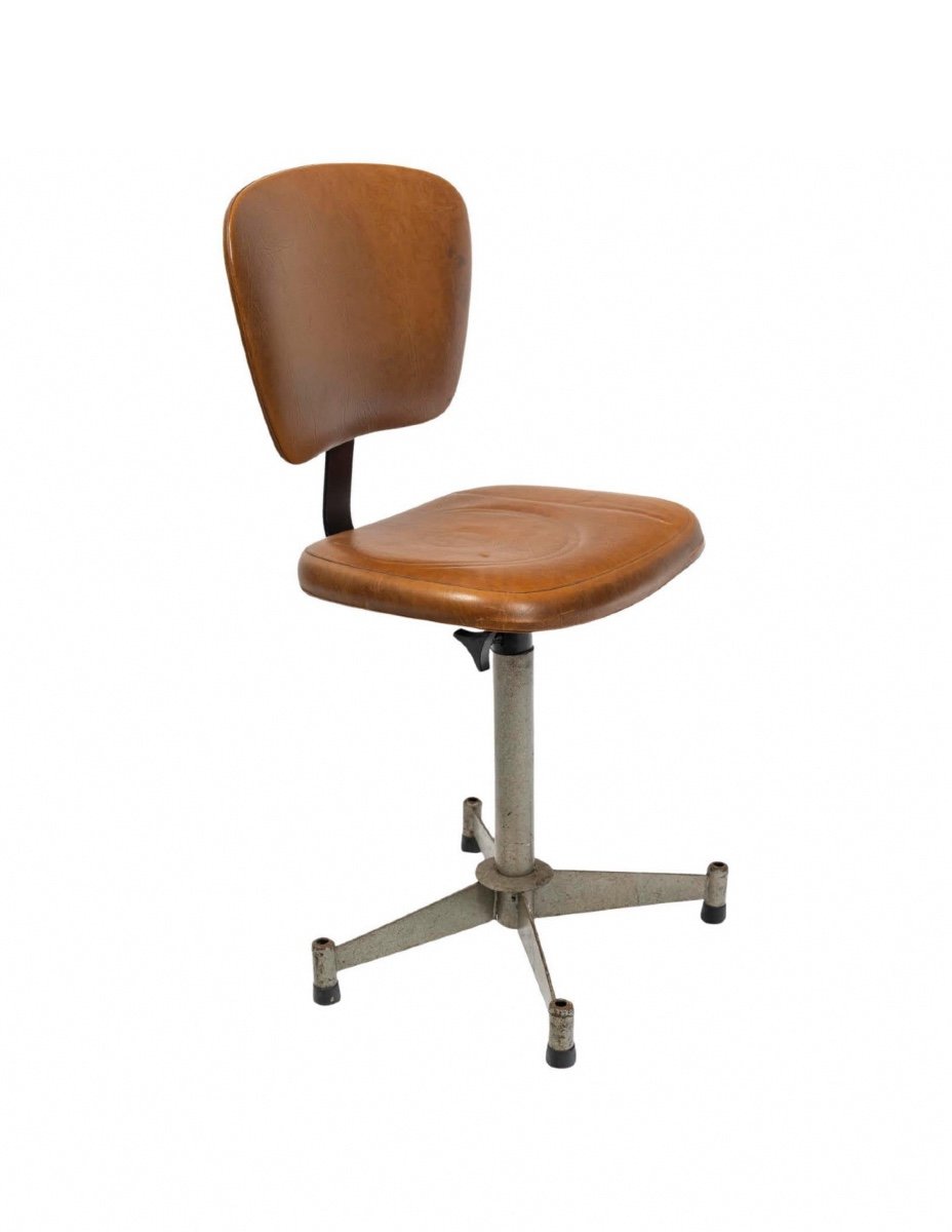 1960s Office Chair, Mid-century Design, Metal And Leatherette.