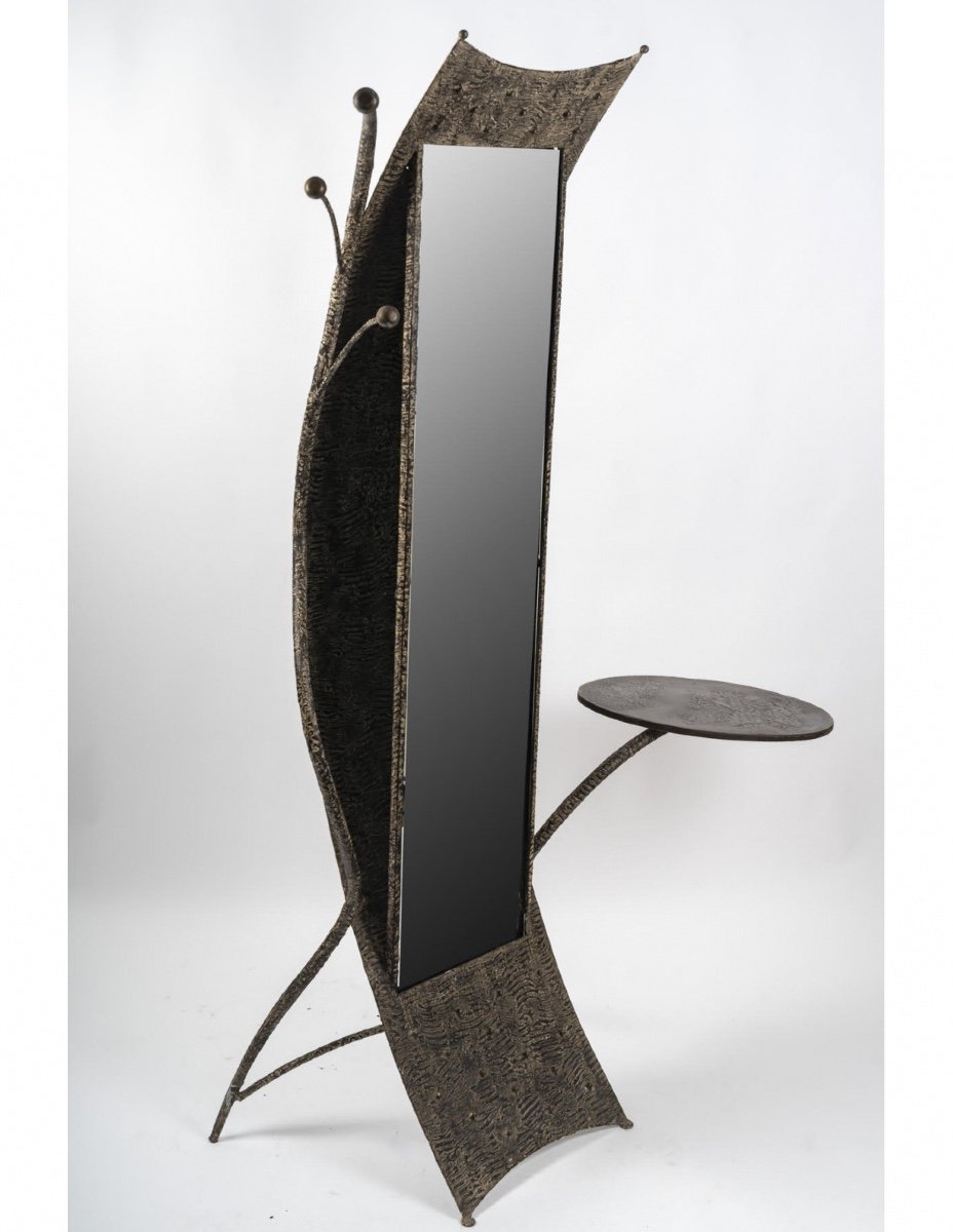 Coiffeuse, Porte Manteau Design Avec Sa Chaise En Métal Patiné, XXème Siècle.-photo-2