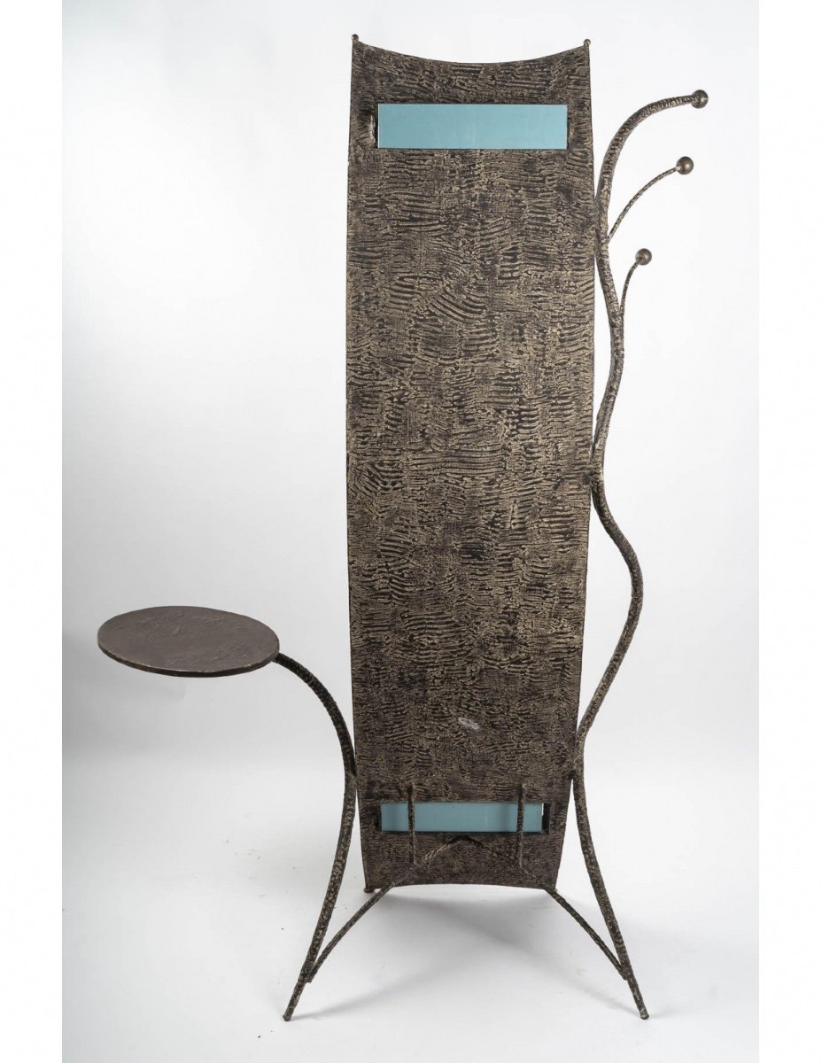 Coiffeuse, Porte Manteau Design Avec Sa Chaise En Métal Patiné, XXème Siècle.-photo-4