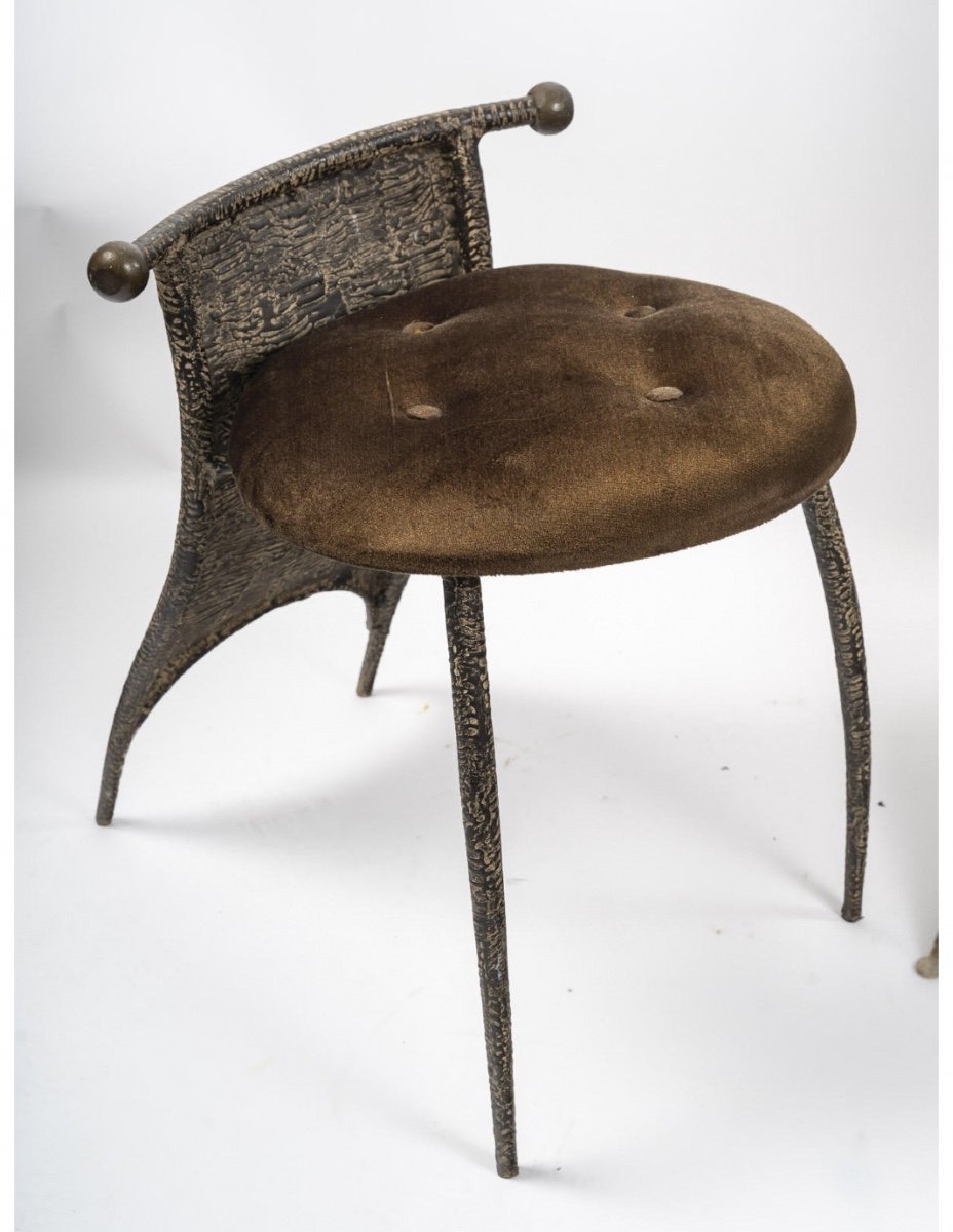 Coiffeuse, Porte Manteau Design Avec Sa Chaise En Métal Patiné, XXème Siècle.-photo-2