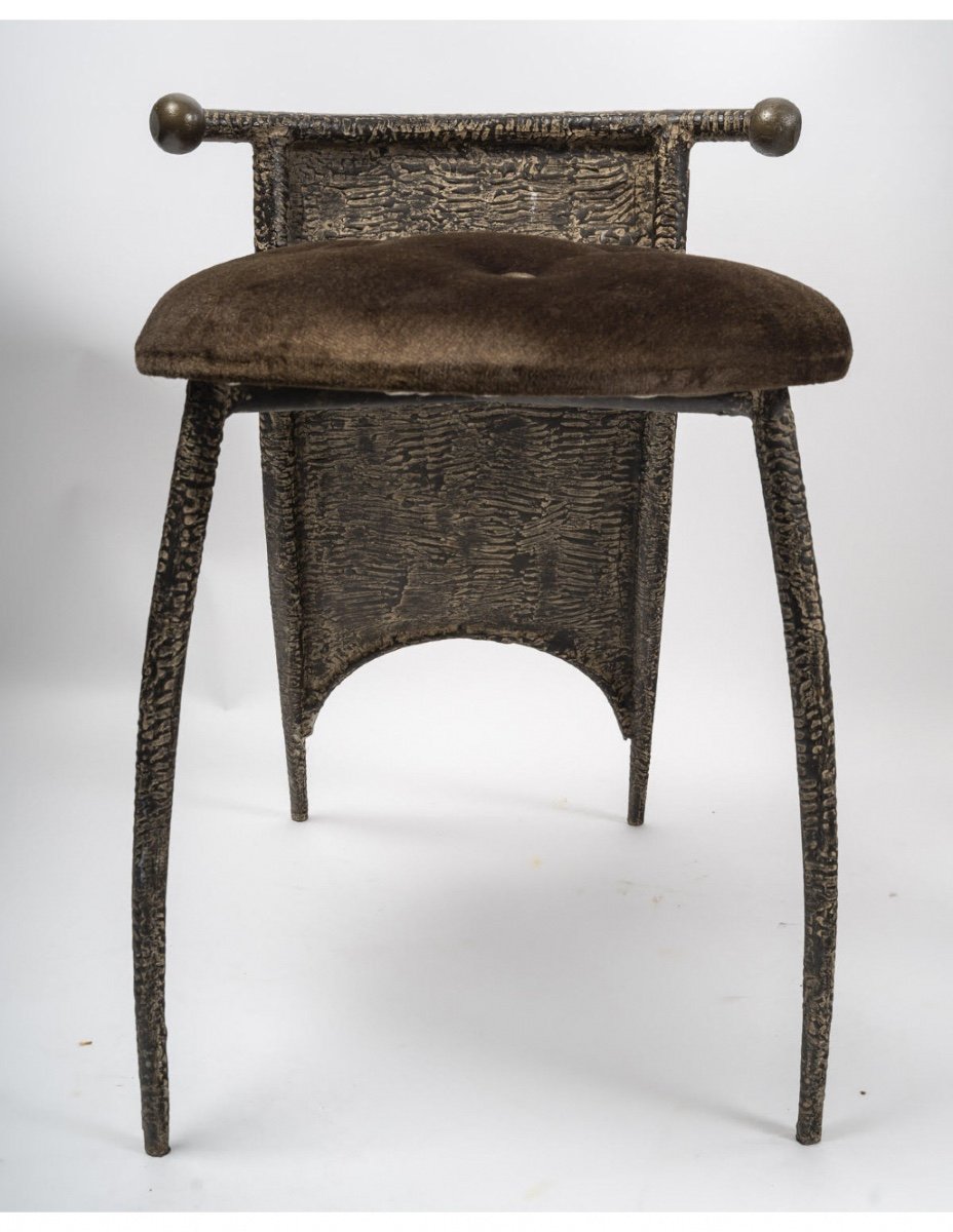 Coiffeuse, Porte Manteau Design Avec Sa Chaise En Métal Patiné, XXème Siècle.-photo-3