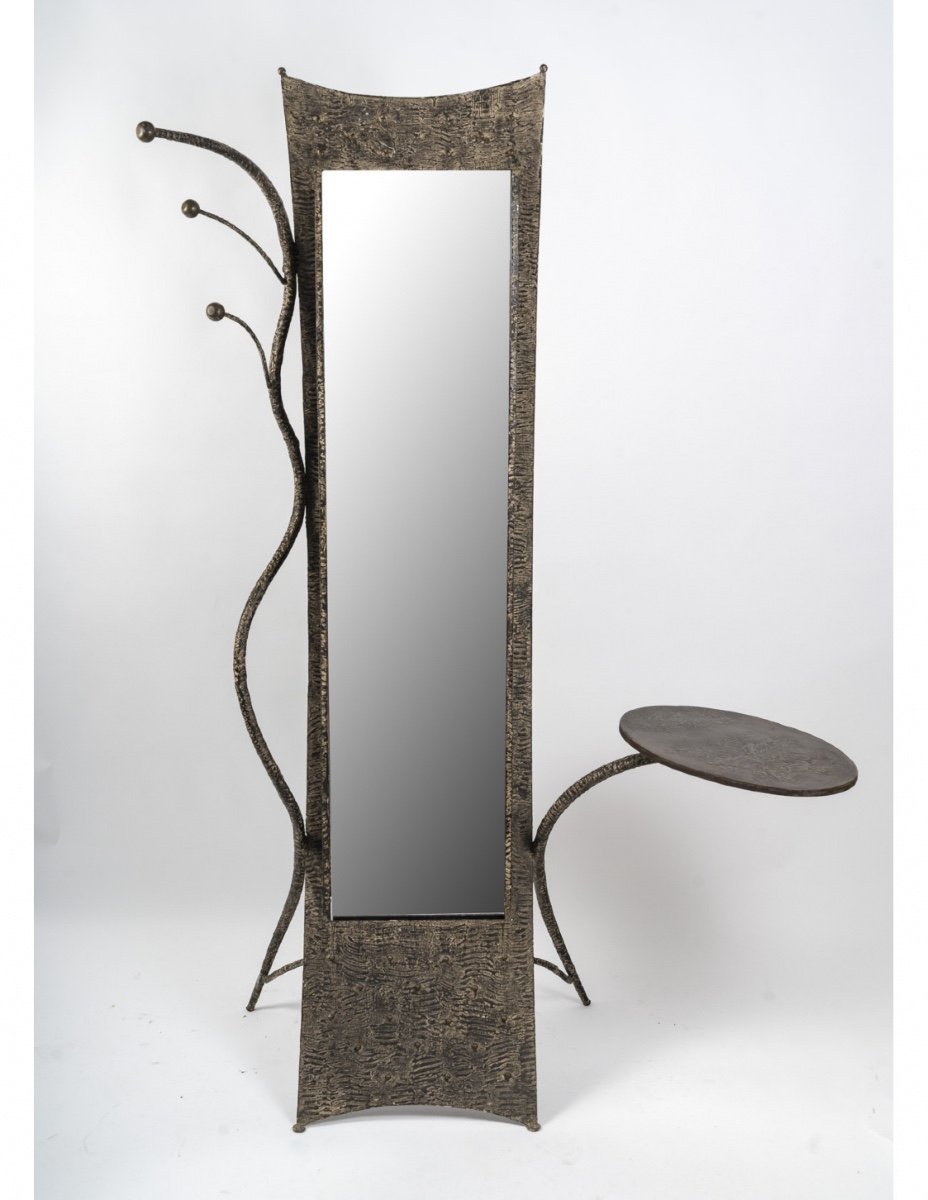 Coiffeuse, Porte Manteau Design Avec Sa Chaise En Métal Patiné, XXème Siècle.-photo-8