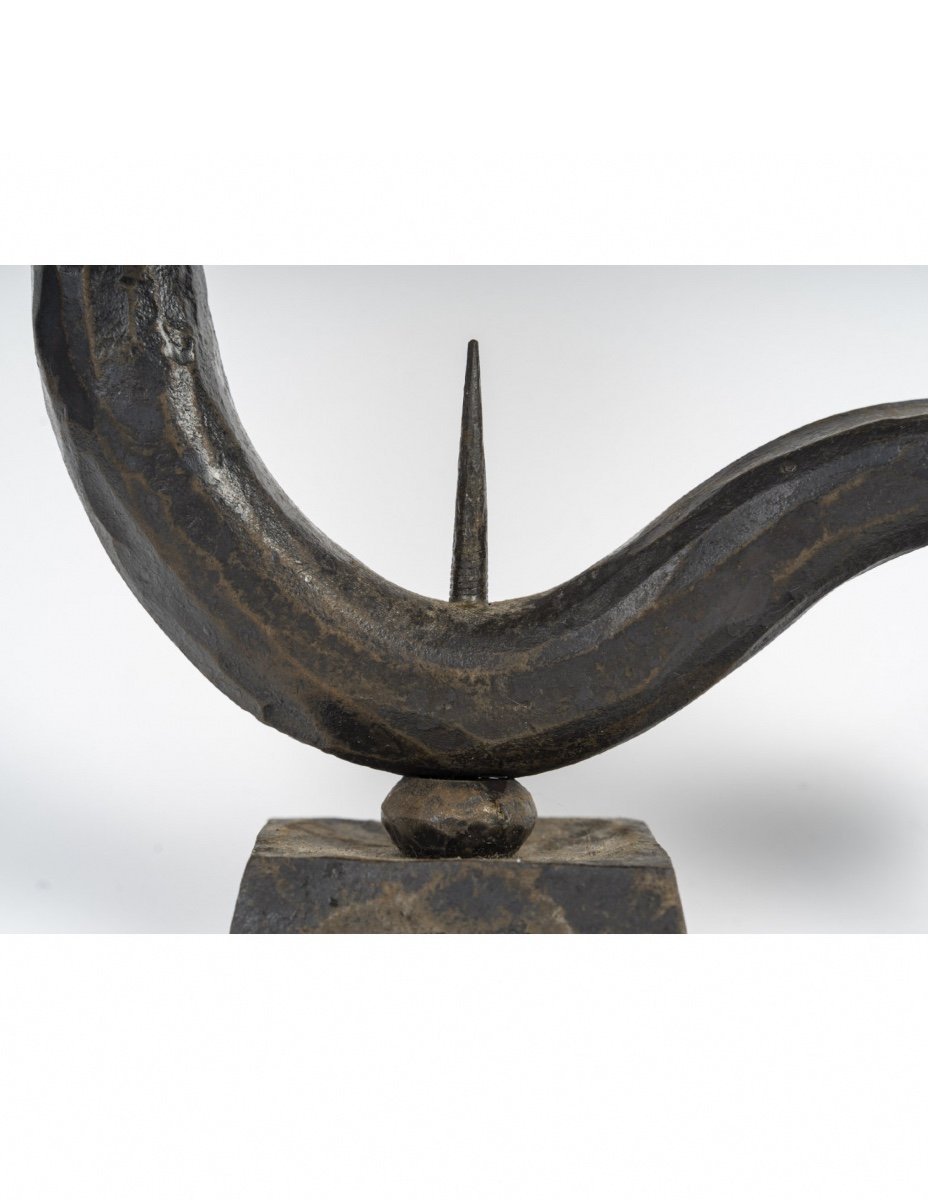 Candlestick, Hammered Wrought Iron Rooster, 1940, 20th Century-photo-4