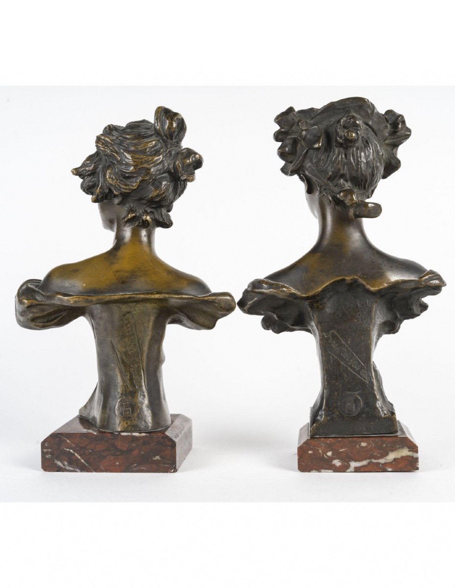 Paire De Sculptures En Bronze Par Van Der Straeten, Art Nouveau, 1900.-photo-3