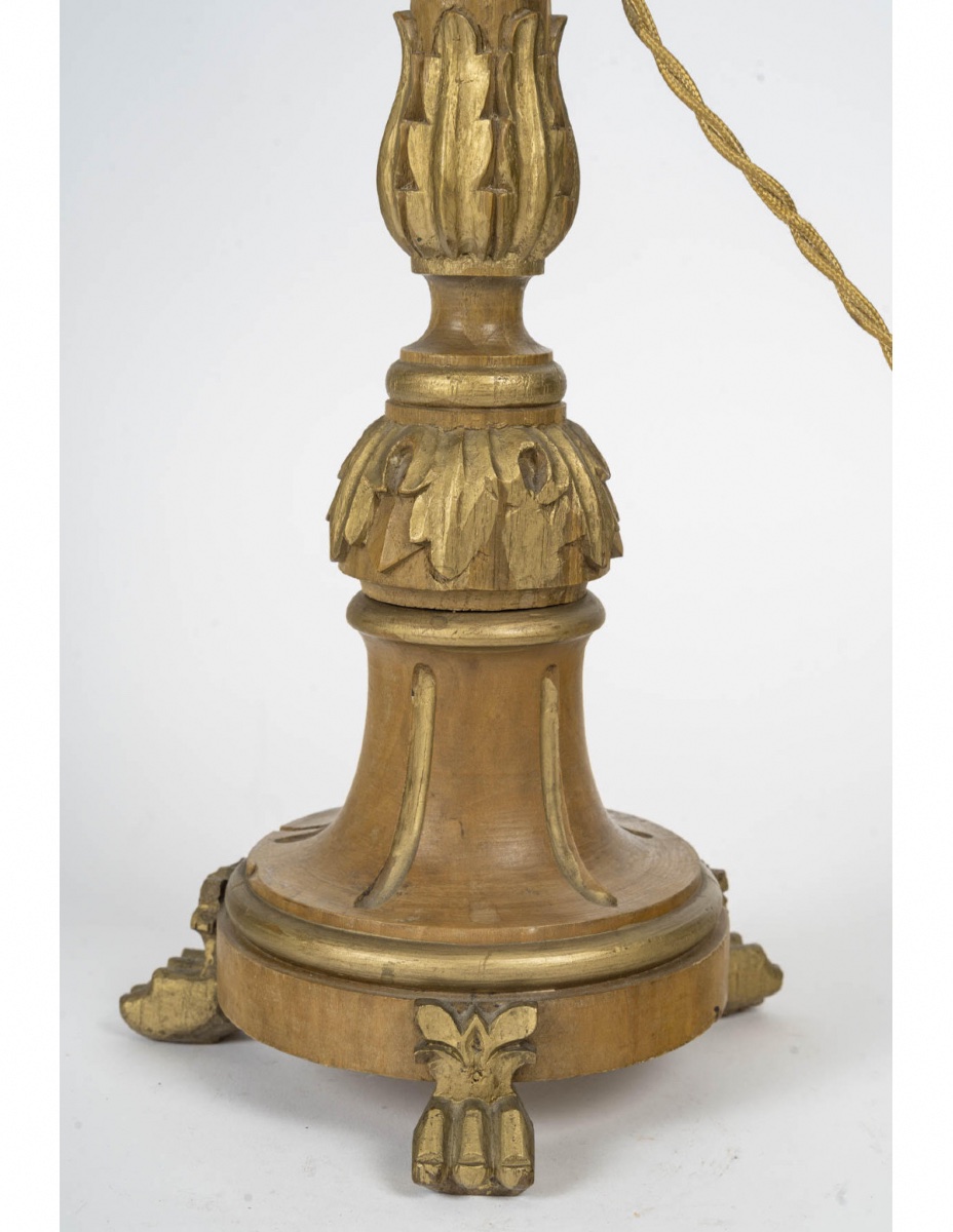 Carved Wooden Lamp, Antique Candlestick, 19th Century, Napoleon III Period.-photo-4