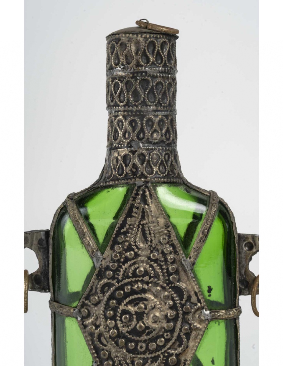 Bottle Decorated With Applied Metal, Orientalist Art, 20th Century.-photo-2