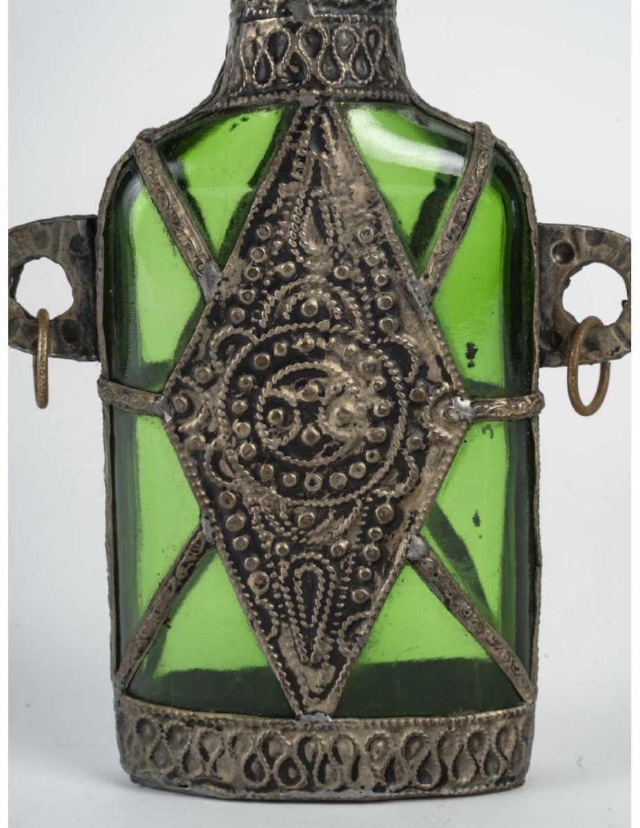 Bottle Decorated With Applied Metal, Orientalist Art, 20th Century.-photo-3