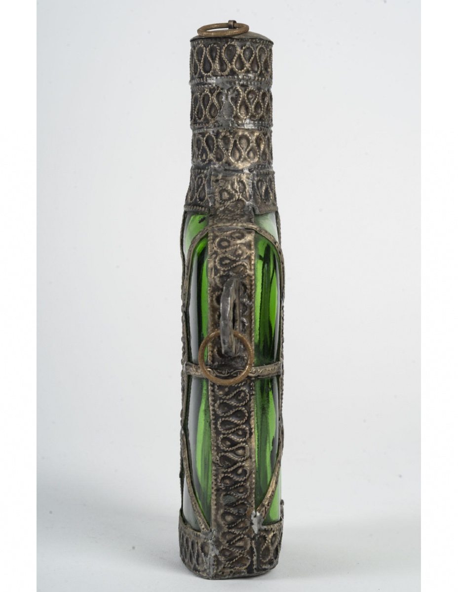 Bottle Decorated With Applied Metal, Orientalist Art, 20th Century.-photo-2