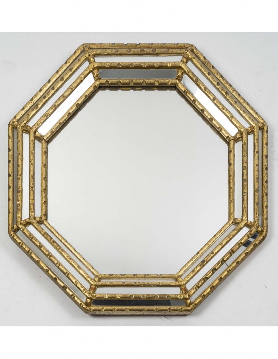 Gilded Stucco Mirror And Cloisonné Mirror, 20th Century.-photo-4