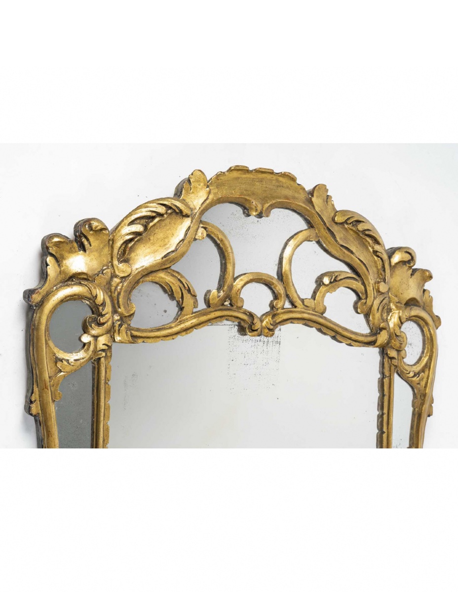 Miroir à Parclose En Bois Sculpté Et Doré De Style Louis XV, XIXème Siècle.-photo-2