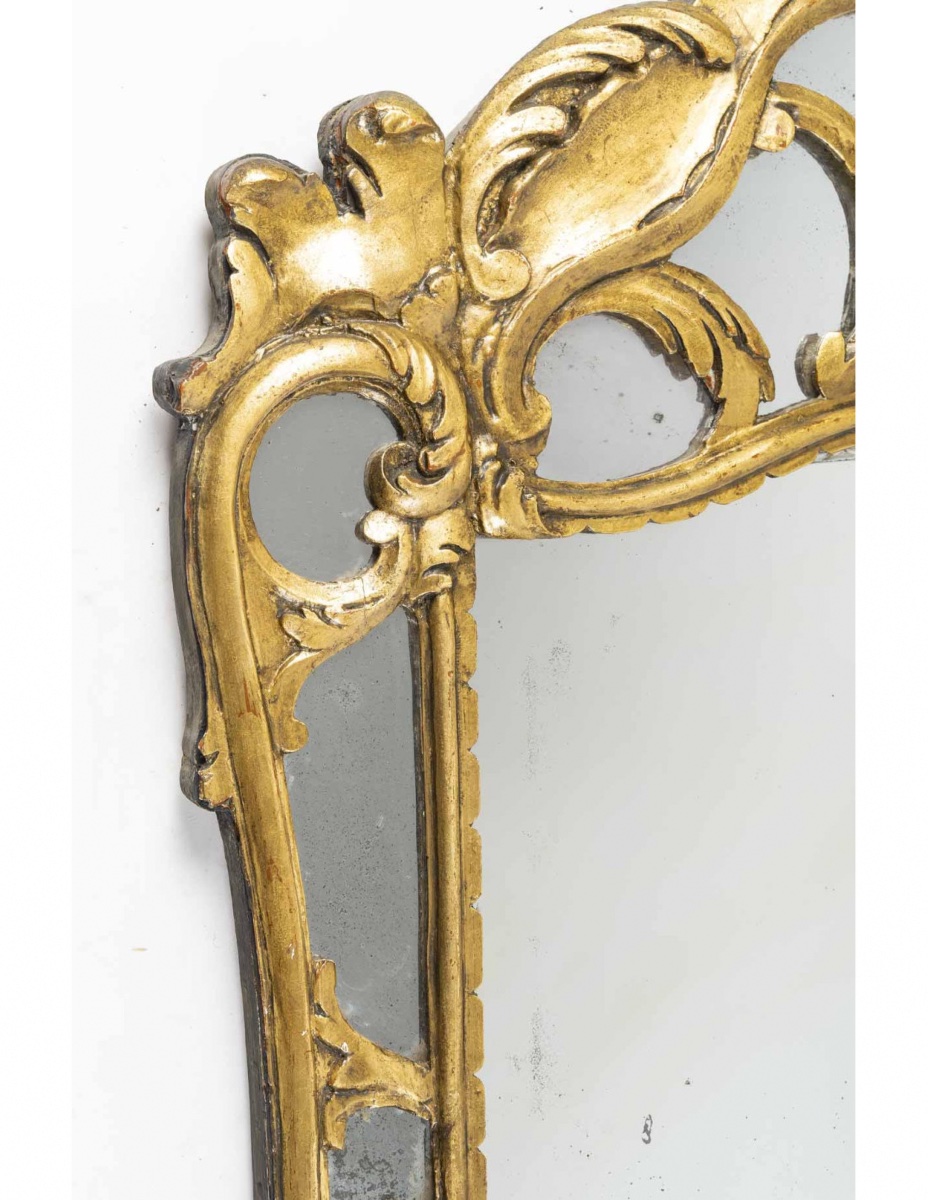 Miroir à Parclose En Bois Sculpté Et Doré De Style Louis XV, XIXème Siècle.-photo-3