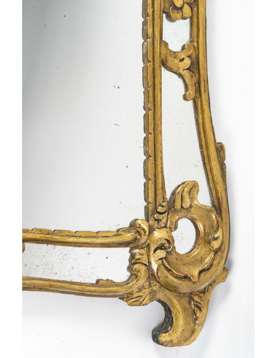 Miroir à Parclose En Bois Sculpté Et Doré De Style Louis XV, XIXème Siècle.-photo-4