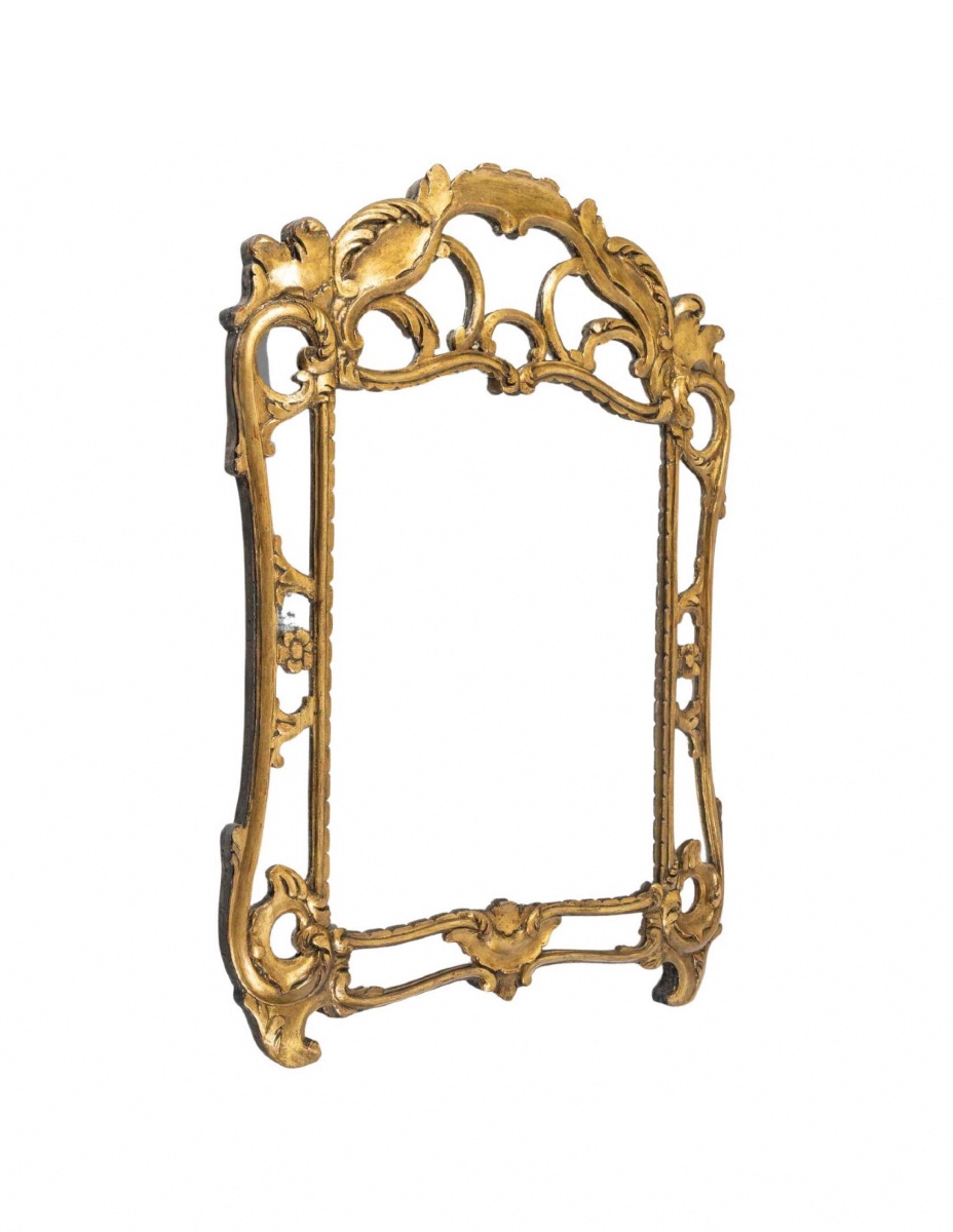 Louis XV Style Carved And Gilded Wooden Mirror With Bead, 19th Century.