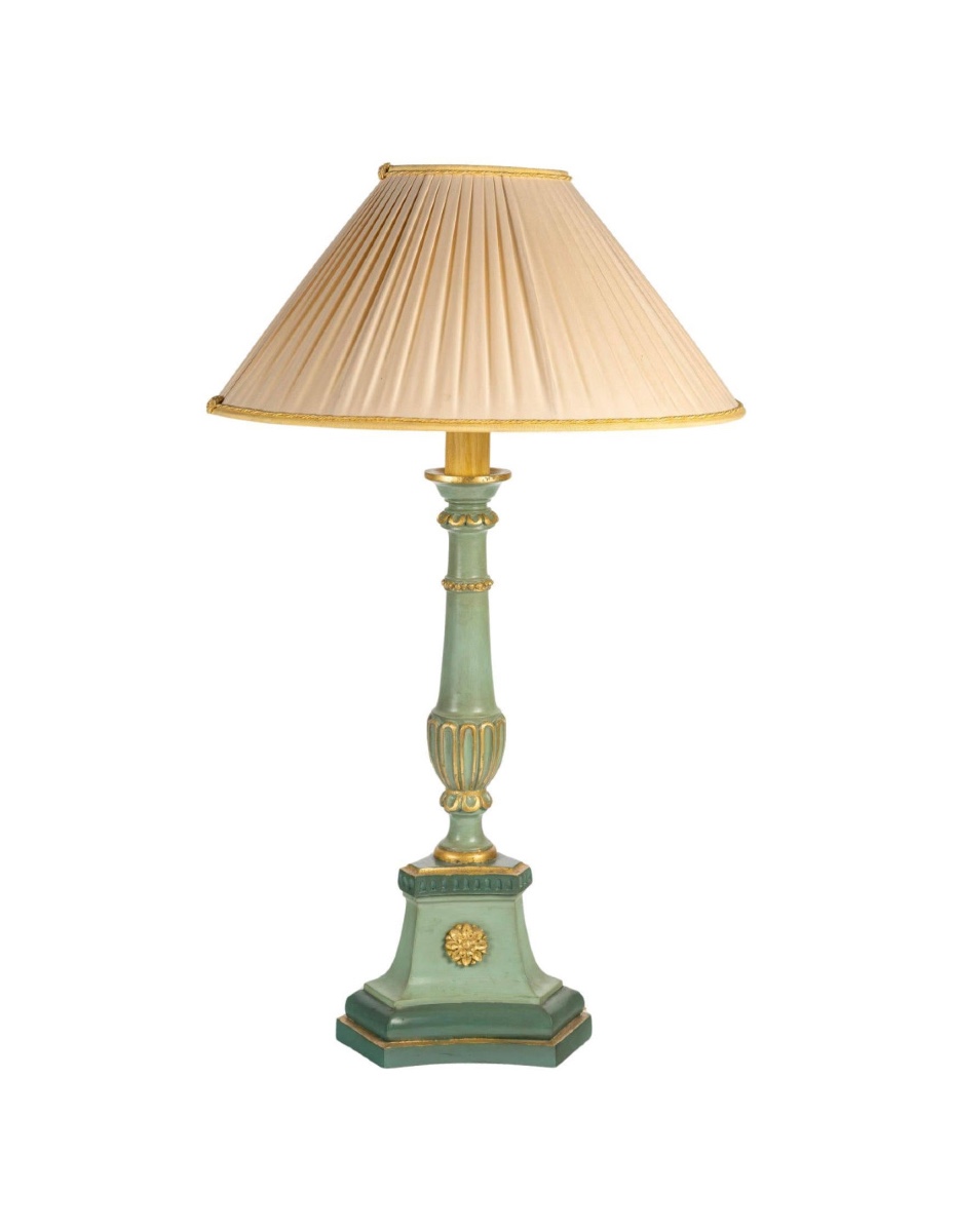 Carved, Lacquered And Gilded Wood Lamp, 1950-1960, Louis XVI Style.
