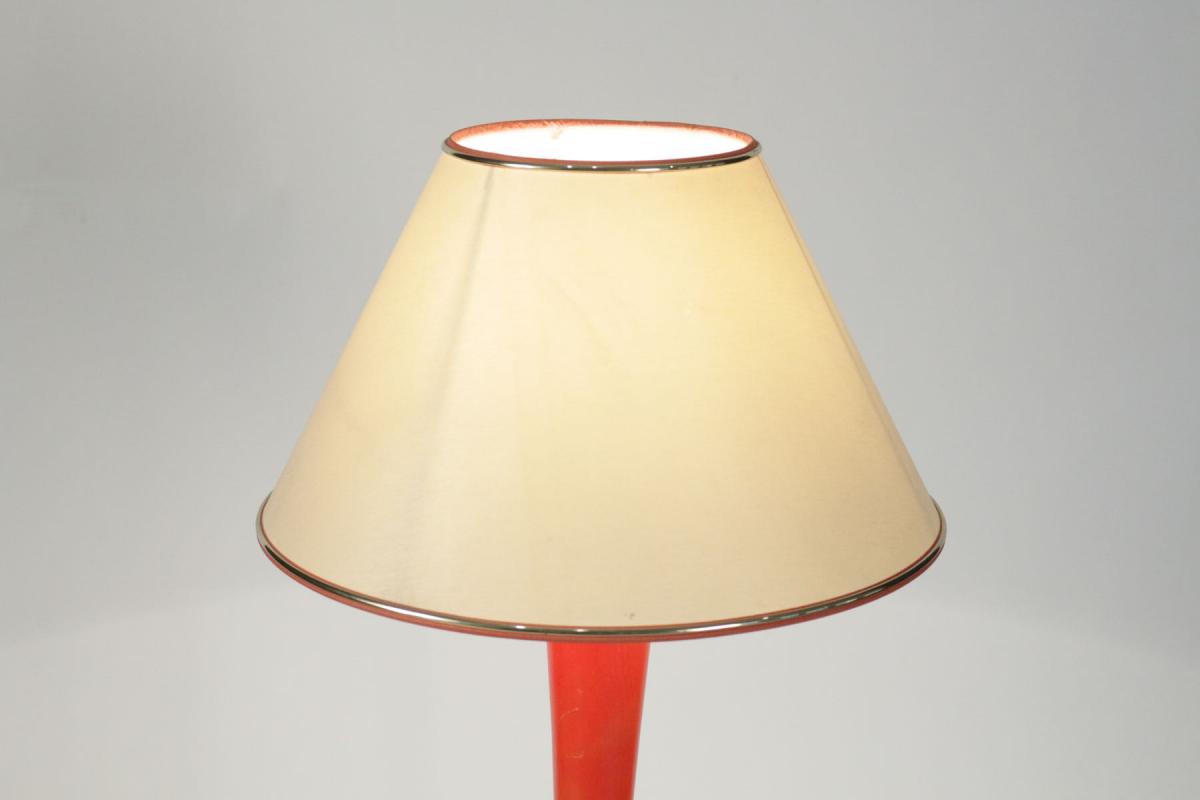 Lamp Painted Wood Orange And White, Year 1960.-photo-1